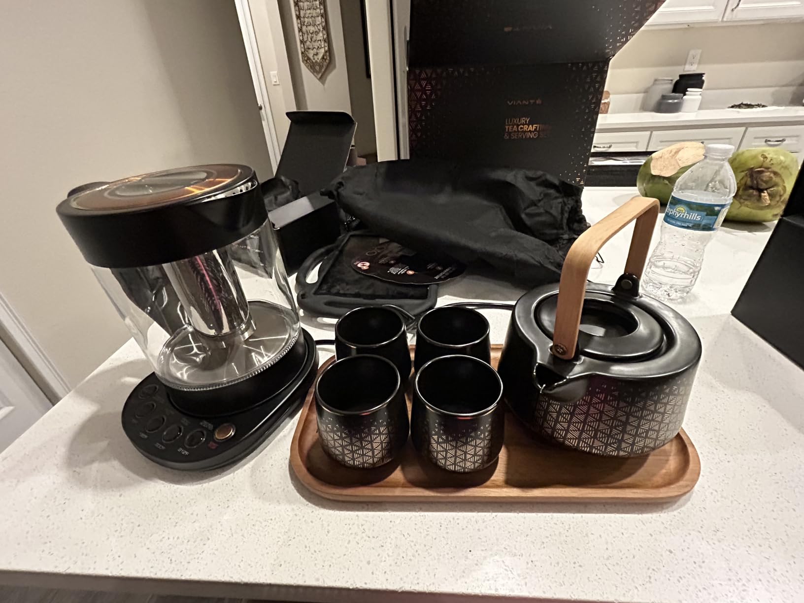 Viante Luxury Tea Set, Electric Kettle With Infuser, Gift for Tea Lovers | Borosilicate glass body plus ceramic teapot, 4 ceramic cups & bamboo tray. No plastic ever touches your water customer photo 1