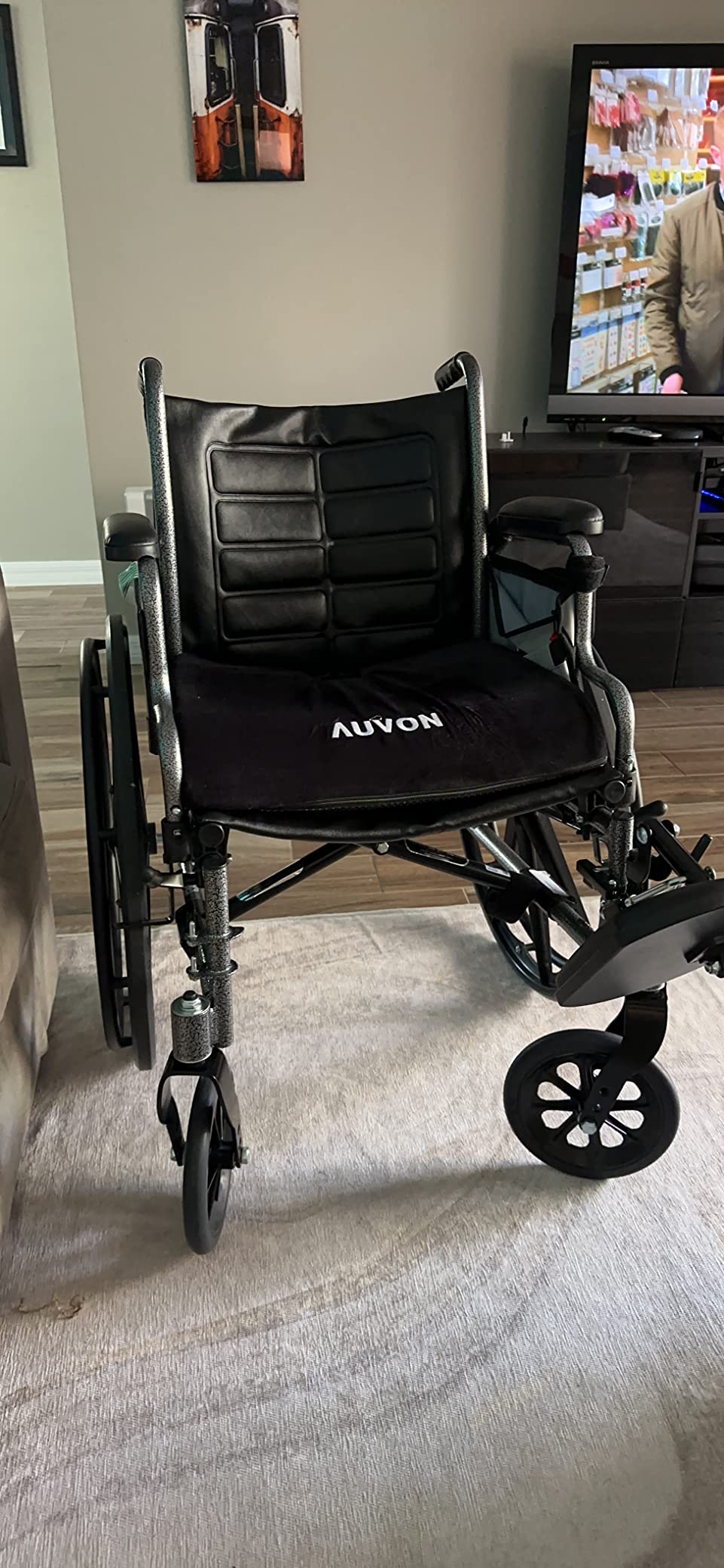 AUVON Wheelchair Seat Cushion, Thigh Slope Design for Long Sitting Comfort | Ergonomic Memory Foam Chair Cushion, U-Cutout for Sciatica & Back Relief, Waterproof Cover, Anti-Sore & Ulcer, Buckle Strap customer photo 2