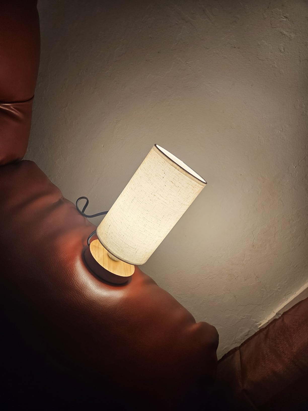 Small Bedside Night Table Lamp for Bedroom, Minimalist Nightstand Lamp with Round Fabric Linen Shade, Study Reading Desk Lamp for Kids Room, Living Room, College Dorm, Home, Office customer photo 1