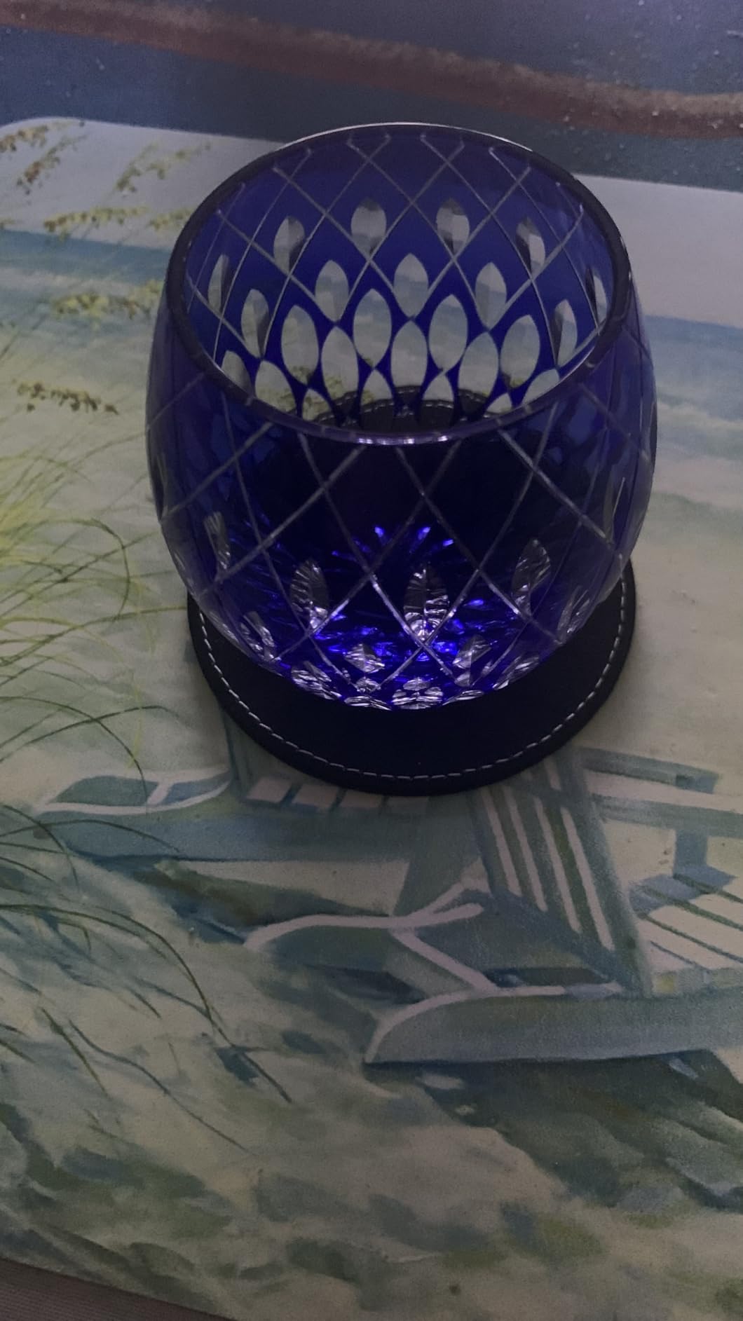 JINZHI Japanese Style EDO Kiriko Whiskey Glasses 11OZ Unique Shape Colored Hand Carved Glass Tumbler for Bourbon Lovers - Style Glassware for Rum - Rocks glasses in Gift Box (Blue) customer photo 1