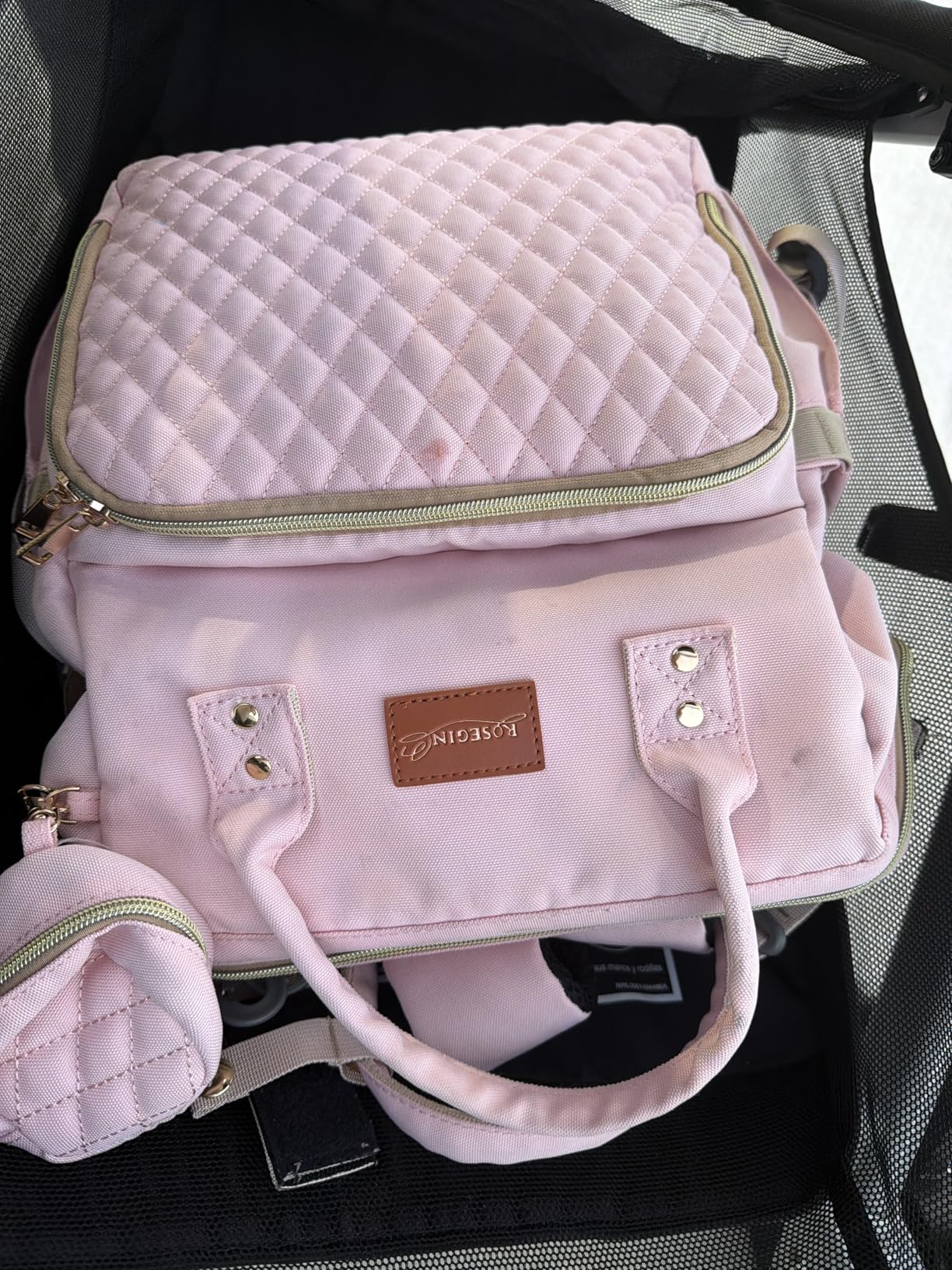ROSEGIN Diaper Bag Backpack with Changing Pad Pacifier Case, Baby Bag for Boy Girl Toddler - Large, Stylish, Waterproof Travel Quilted Diaper Bag for Mom, Black customer photo 1