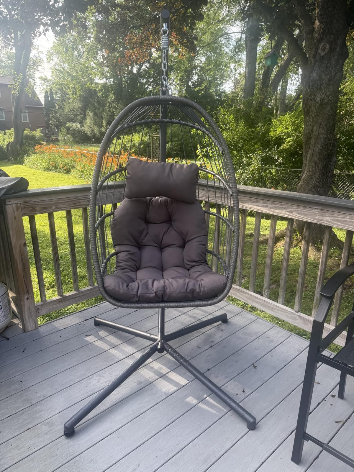 Yechen Indoor Outdoor Egg Hanging Chair with Stand, Charcoal Grey | Egg Chairs with UV Resistant Cushion for Indoor Bedroom Outdoor Garden Backyard customer photo 2