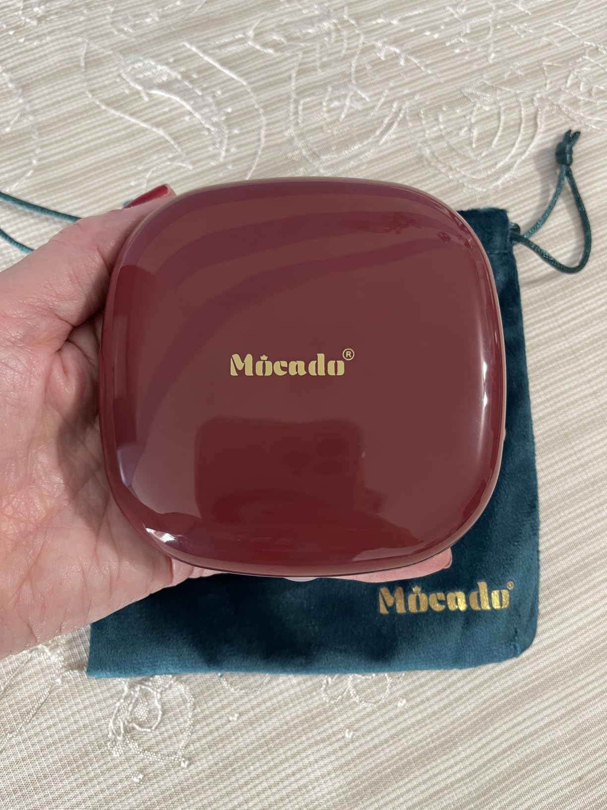 Mocado Compact LED Magnifying Travel Makeup-Mirror - 4 inches 1X/10X Magnification Small Hand Pocket Dimmable Double Sided USB Rechargeable Touch Screen, Portable Tabletop Cosmetic (White) customer photo 1