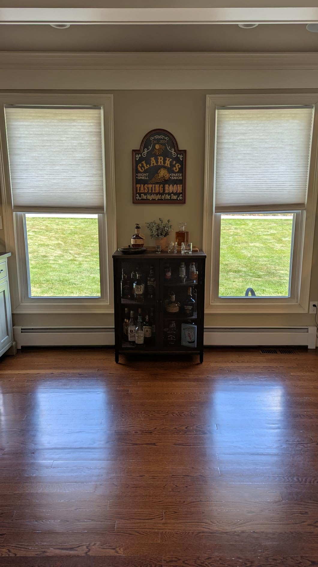 BON AUGURE Small Coffee Bar Cabinet, Liquor Storage, Rustic Oak, 2-Doors | Adjustable Shelves, Farmhouse Industrial, Wood and Metal, Mini Sideboard Buffet for Home bar, Kitchen, Living Room, Dining customer photo 1
