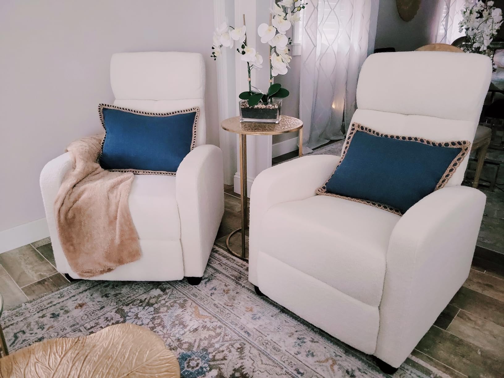 Topeakmart Fabric Recliner Chair Adjustable Modern Single Sofa Chair with Pocket Spring Living Room Bedroom Home Theater Ivory customer photo 2