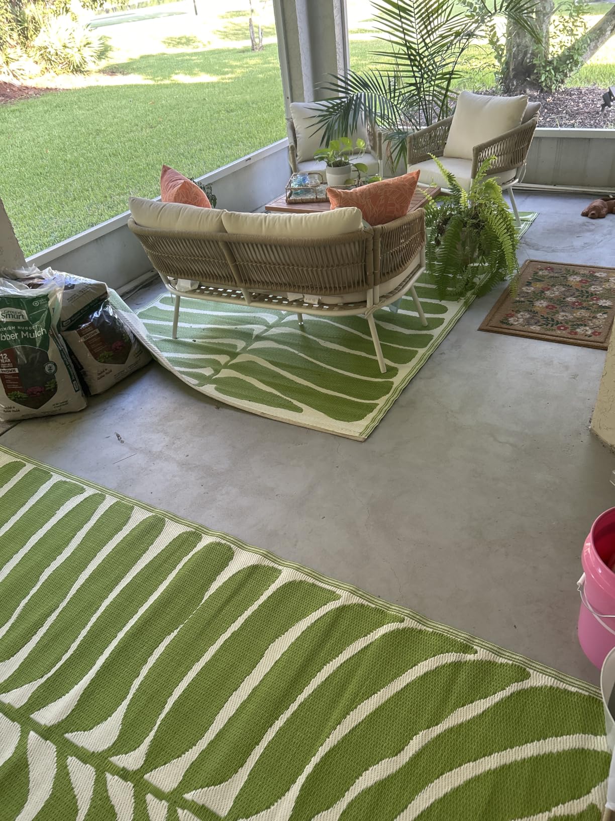 Fab Habitat Outdoor Rug - Waterproof, Fade Resistant, Crease-Free - Premium Recycled Plastic - Floral Medallion - Large Patio, Deck, Sunroom, Camping, RV - Rio - Green - 8 x10 ft customer photo 1