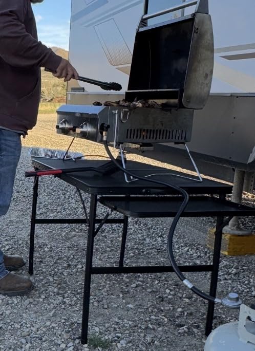 Nice C Metal Folding Grill Table, Camping Tailgate Grill Station | 2 Tier Design, Adjustable Height&Width, Mesh Net, Carry Handle, Outdoor, BBQ, Camping customer photo 2