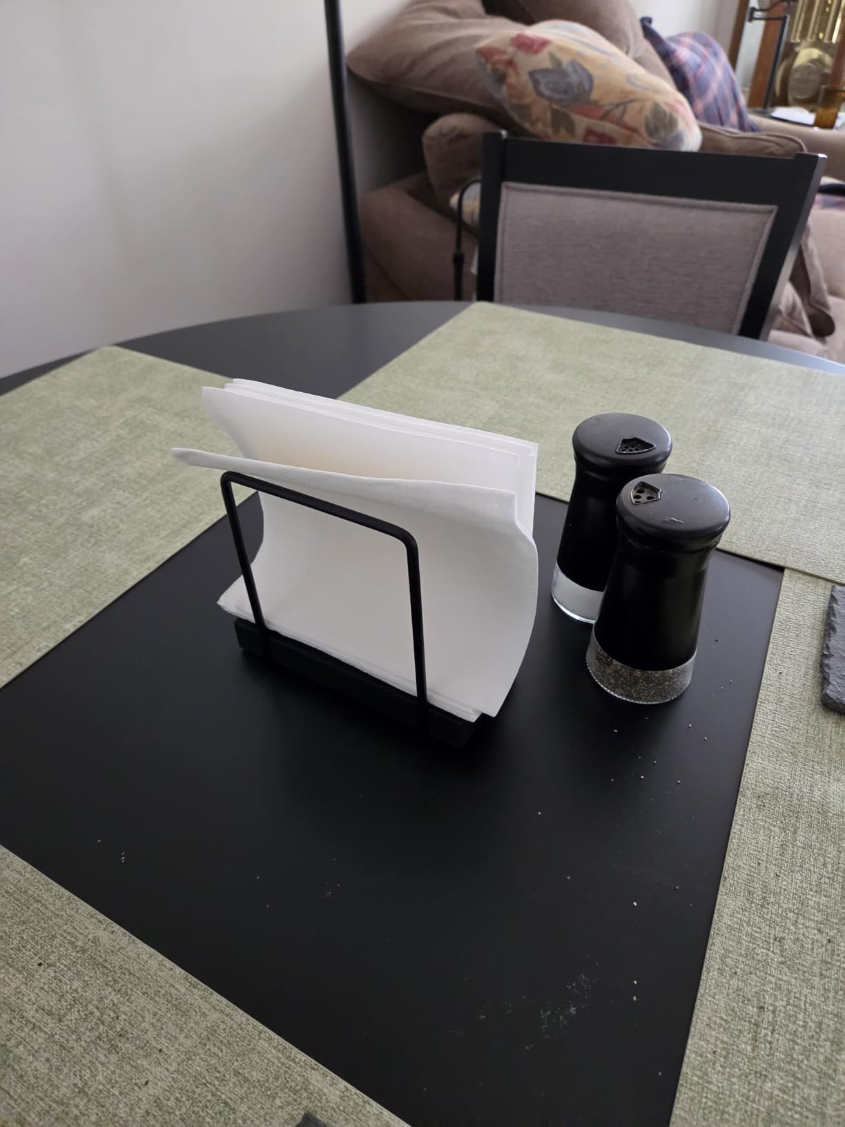 Wican Napkin Holder for Table, Bamboo Iron Standing Napkin Dispenser, Black customer photo 2