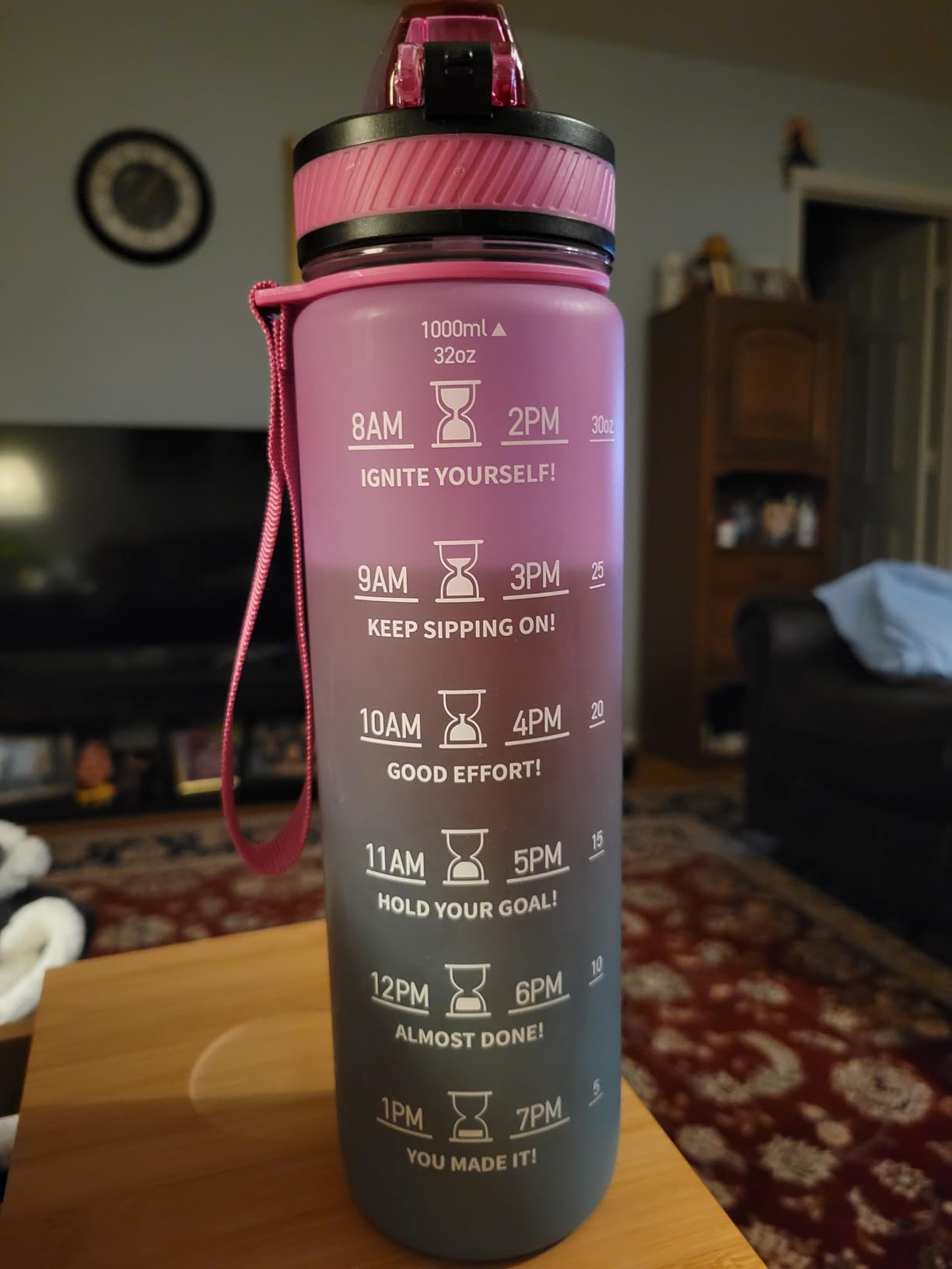YC Kitchen 32oz Motivational Water Bottle with Straw & Carrying Strap | Leak-proof BPA Free Sports Water Bottles with Time Marker, with Times to Drink, Fitness, Gym, and Outdoor Sports customer photo 2