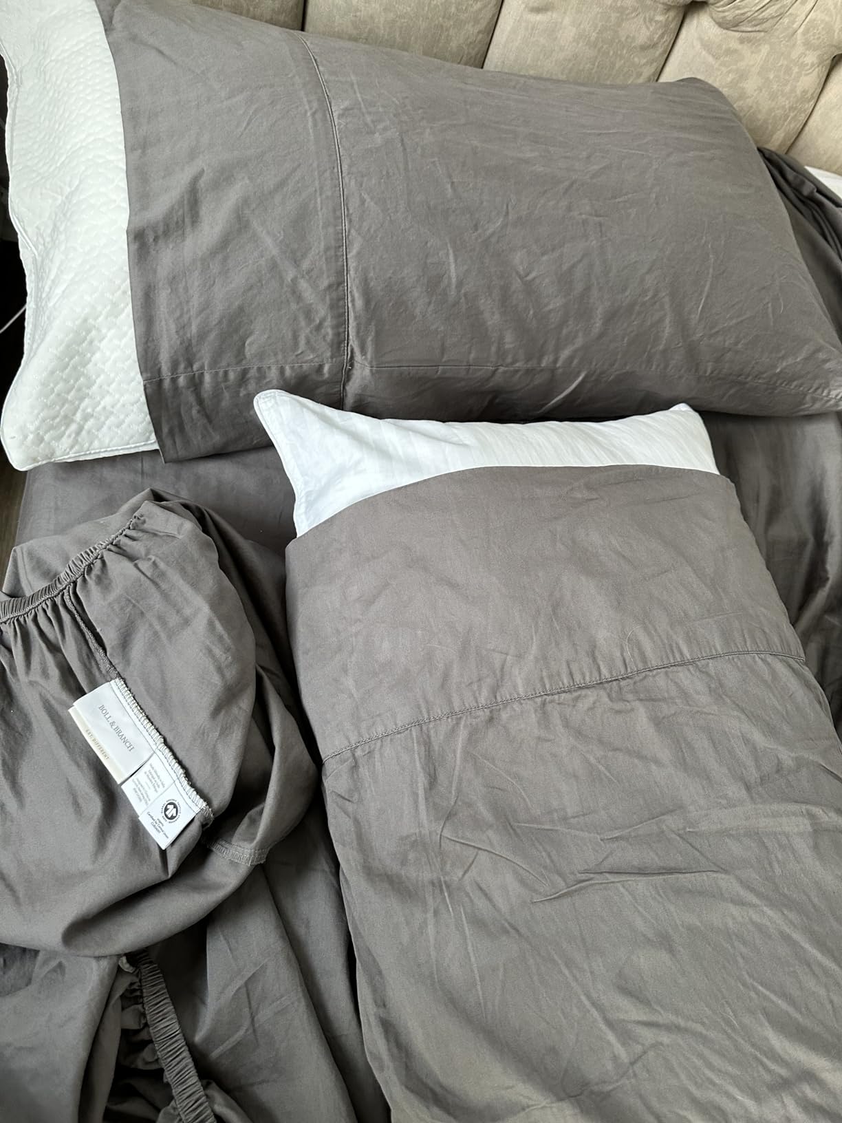 BOLL & BRANCH Signature Hemmed Sheet Set, King, White | Luxury 100% Organic Cotton - Buttery Soft and Breathable - Includes 1 Flat, 1 Fitted, 2 Pillowcases customer photo 1