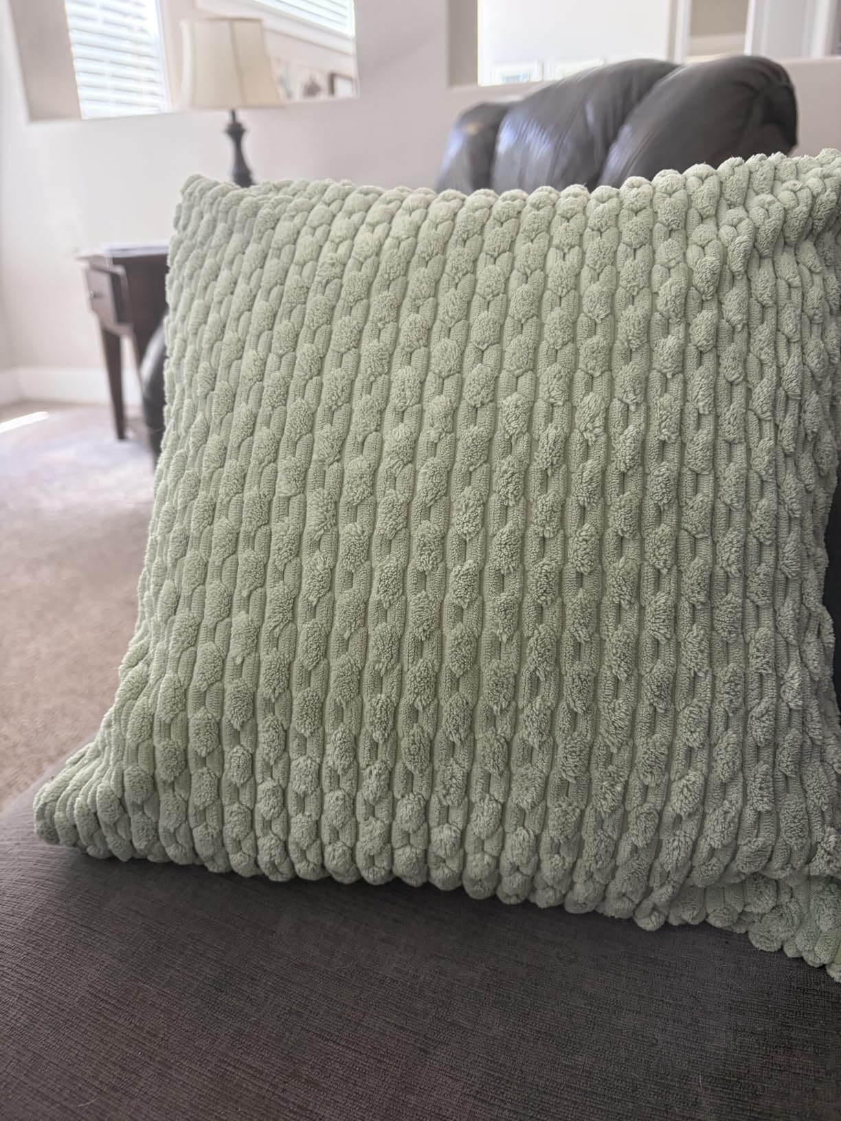 Pallene Faux Fur Decorative Throw Pillow Covers 18x18 Set of 2, Cream White | Luxury Plush Texture, Striped Design, Cozy Soft Touch customer photo 2