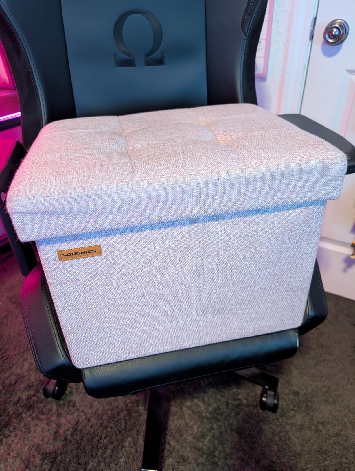 SONGMICS Small Folding Storage Ottoman, 15.8 x 12.2 x 12.2 Inches | Foot Rest Stool, 286.6 lb Load Capacity, Slate Gray and Ink Black, MINOTA Collection ULSF102G01 customer photo 1