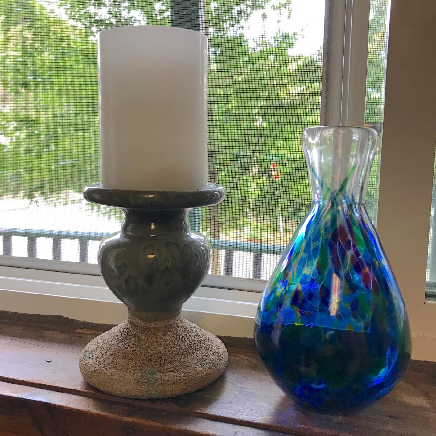 Creative Co-Op 2-Tone Sculptural Terracotta Pillar Candle Holder, Distressed Green customer photo 1