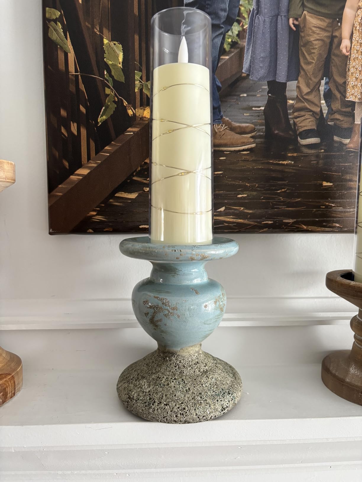 Creative Co-Op 2-Tone Sculptural Terracotta Pillar Candle Holder, Distressed Green customer photo 2