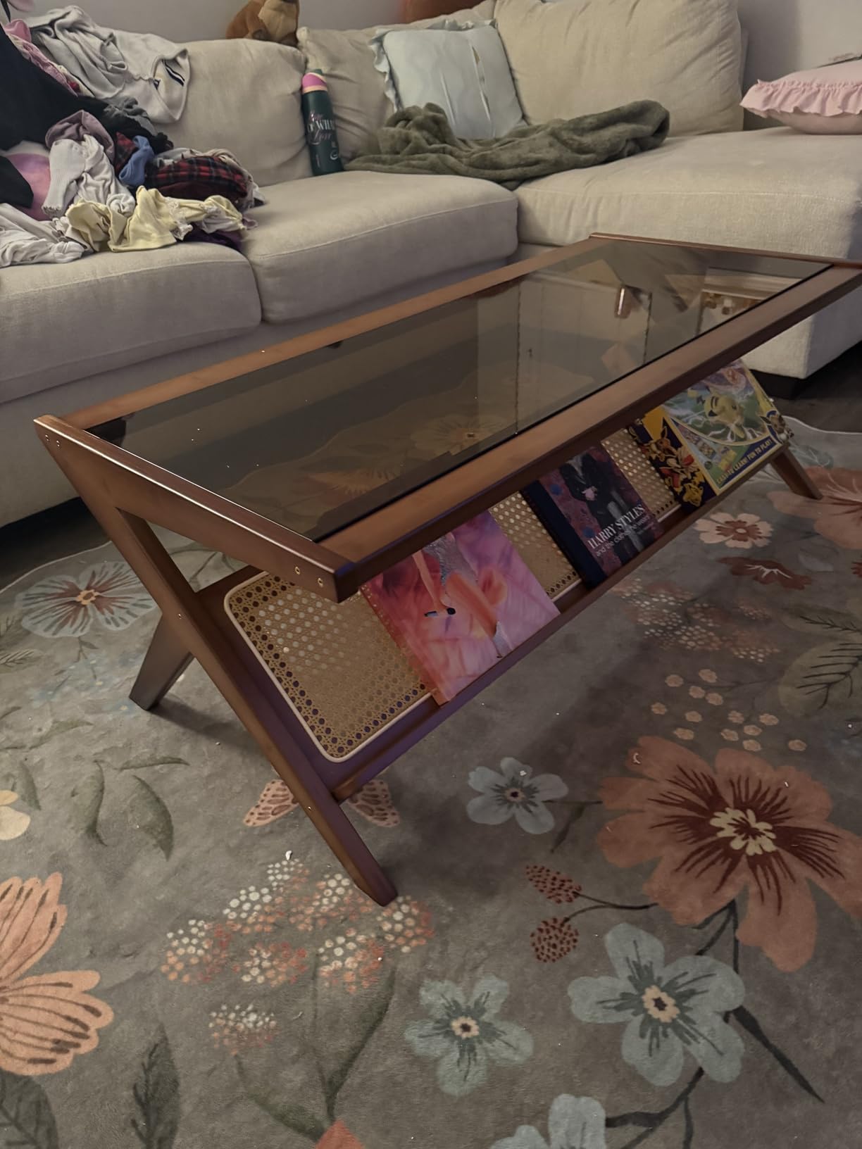 Bamworld Rattan Coffee Table with Glass Top Mid-Century Modern Center Table | with Storage for Living Room Table Brown customer photo 2