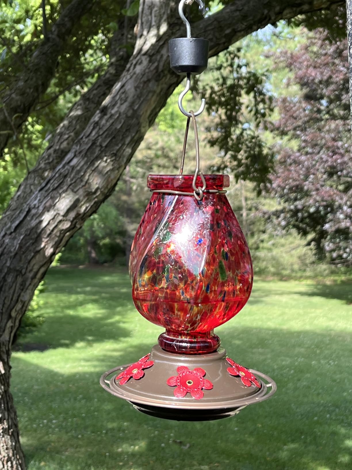 Hummingbird Feeders for Outdoors Hanging, Hand Blown, Blue, 22oz | Glass Hummingbird Feeder with Ant Moat, 5 Bee-Proof Ports, Leak-Proof, 360° Perch, Garden Decor, Gifts for Women Men Mom Dad customer photo 2