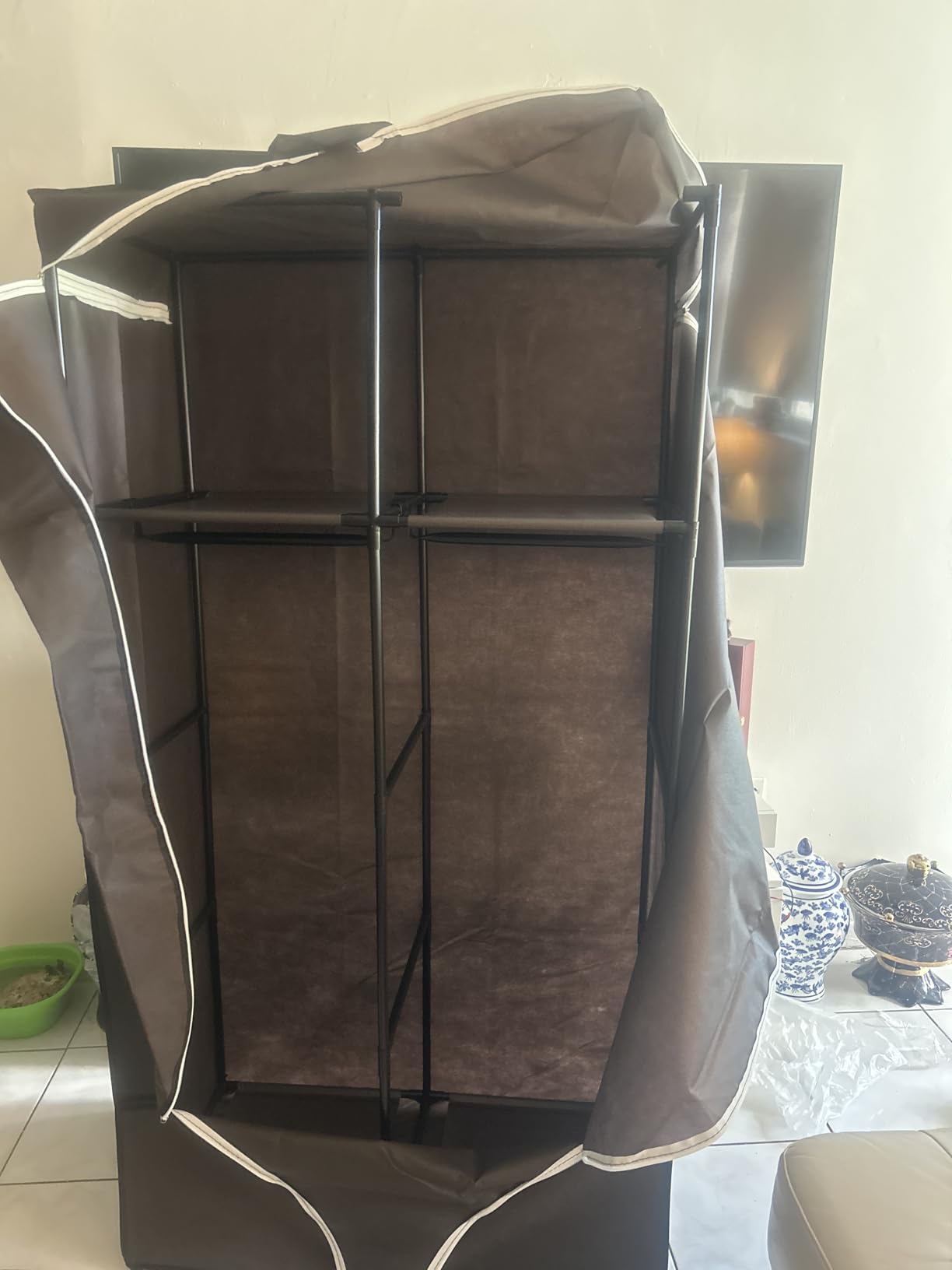 SORCEDAS Wardrobe Closet with Hanging Rods and Shelves for Clothes Storage, Portable Closet with Non-Fabric Cover, Sturdy Metal Frame, Black customer photo 2