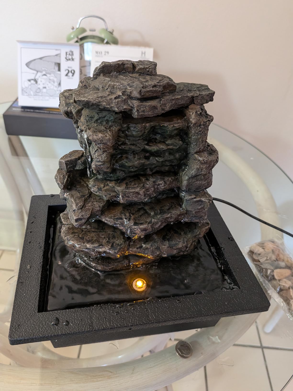 Meditation Waterfall Fountain with LED Lights, Indoor Tabletop Water Fountain Decorated with Natural River Rocks, Office & Home Relaxation Decor customer photo 2