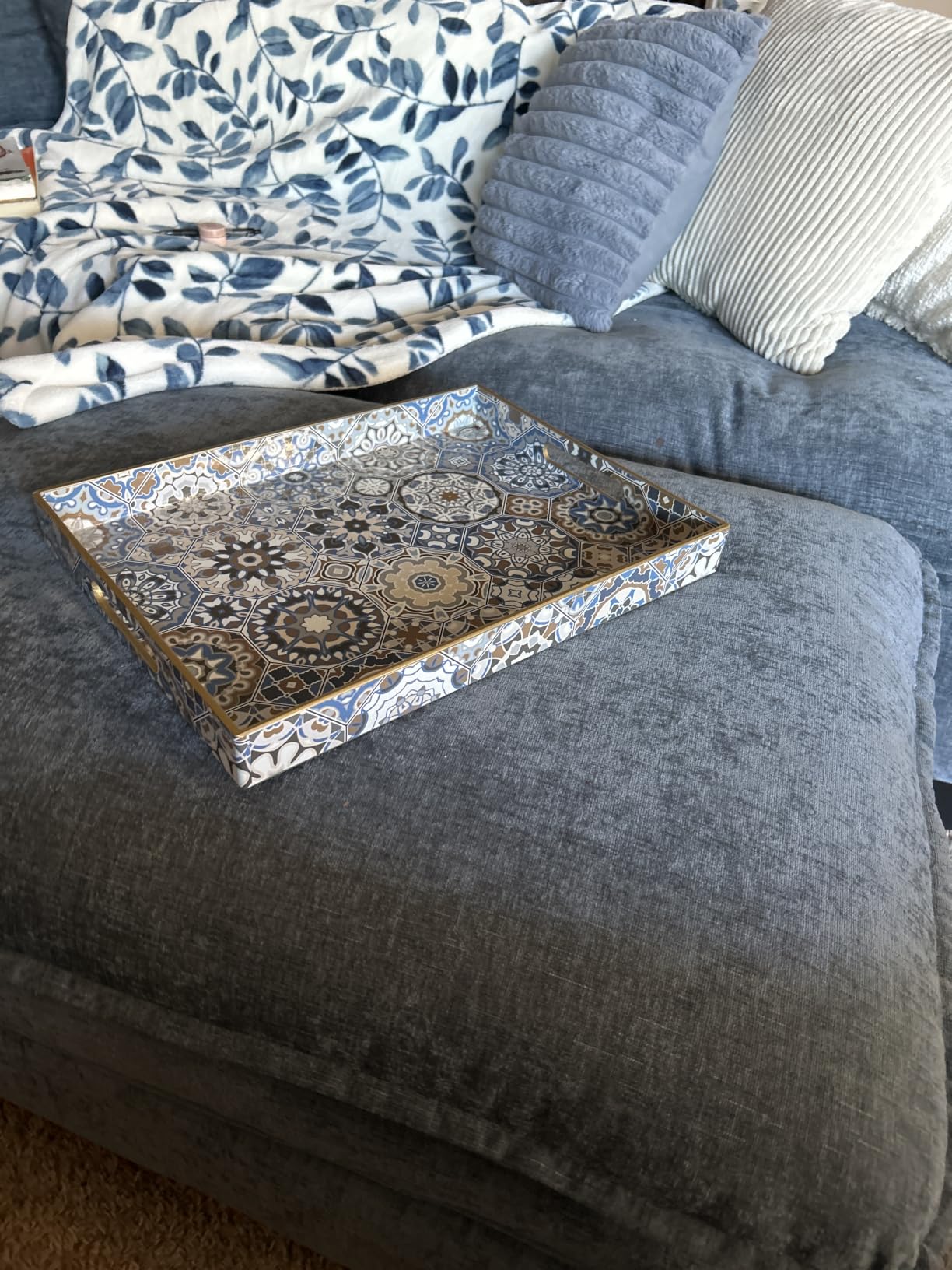AGIOTA 2 Pcs Serving Tray with Handles Bohemian Decorative Tray Large Ottoman Trays for Living Room Blue Coffee Table Trays for Breakfast customer photo 1