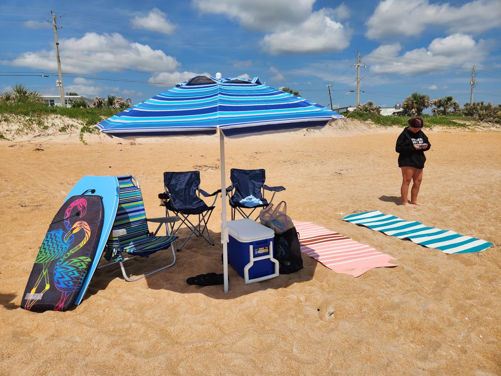 Aoxun 6.5ft Beach Umbrella with Tilt Pole, Portable Sand Anchor and Carry Bag, UPF 50+ Sun Shelter Air Vents Design for Outdoor Activities customer photo 2