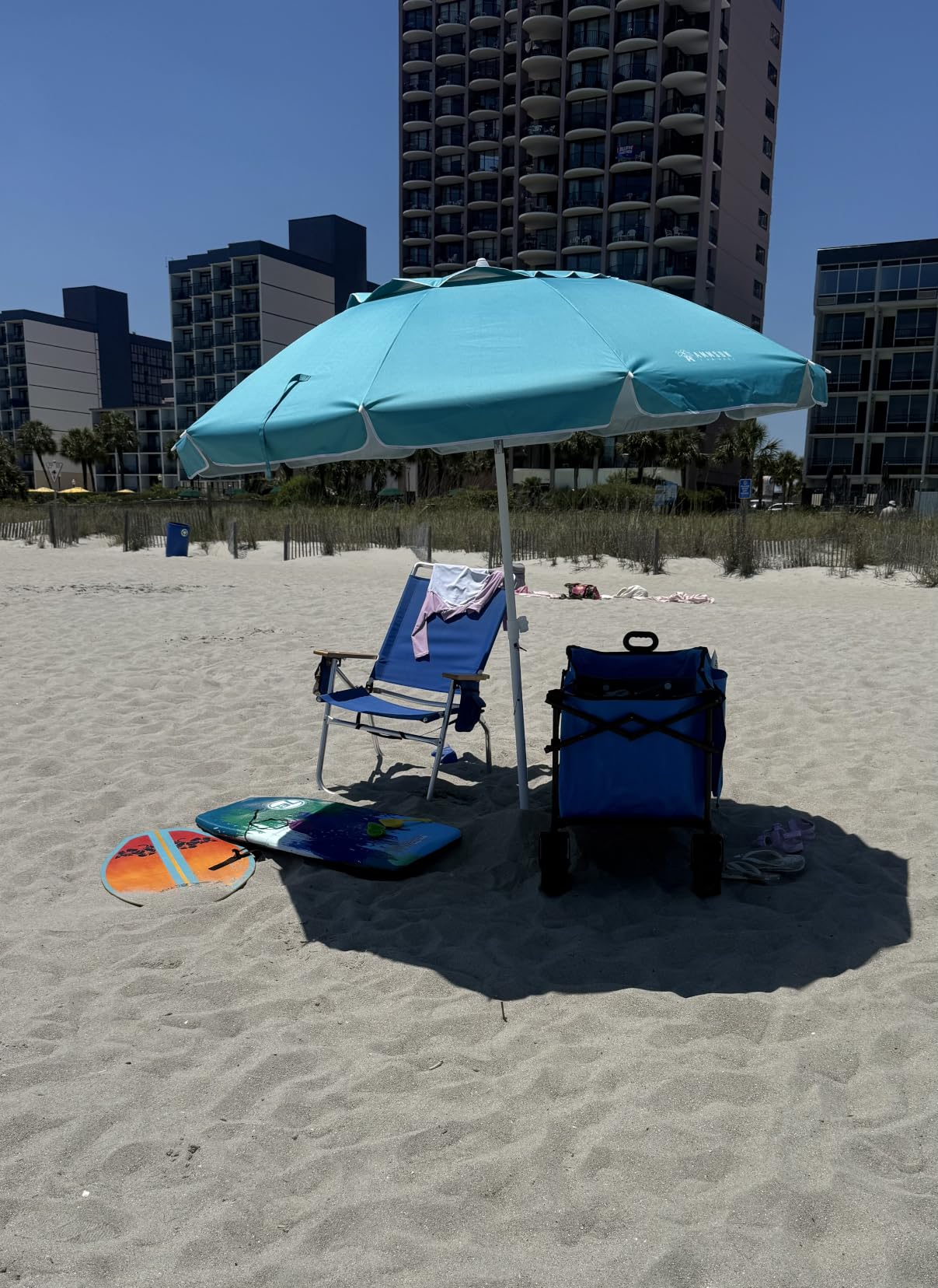 AMMSUN 8 Feet Large Beach Umbrella with Sand Anchor Heavy Duty High Wind Portable Outdoor Umbrellas UV 50+ Protection Air Vent Tilt customer photo 1