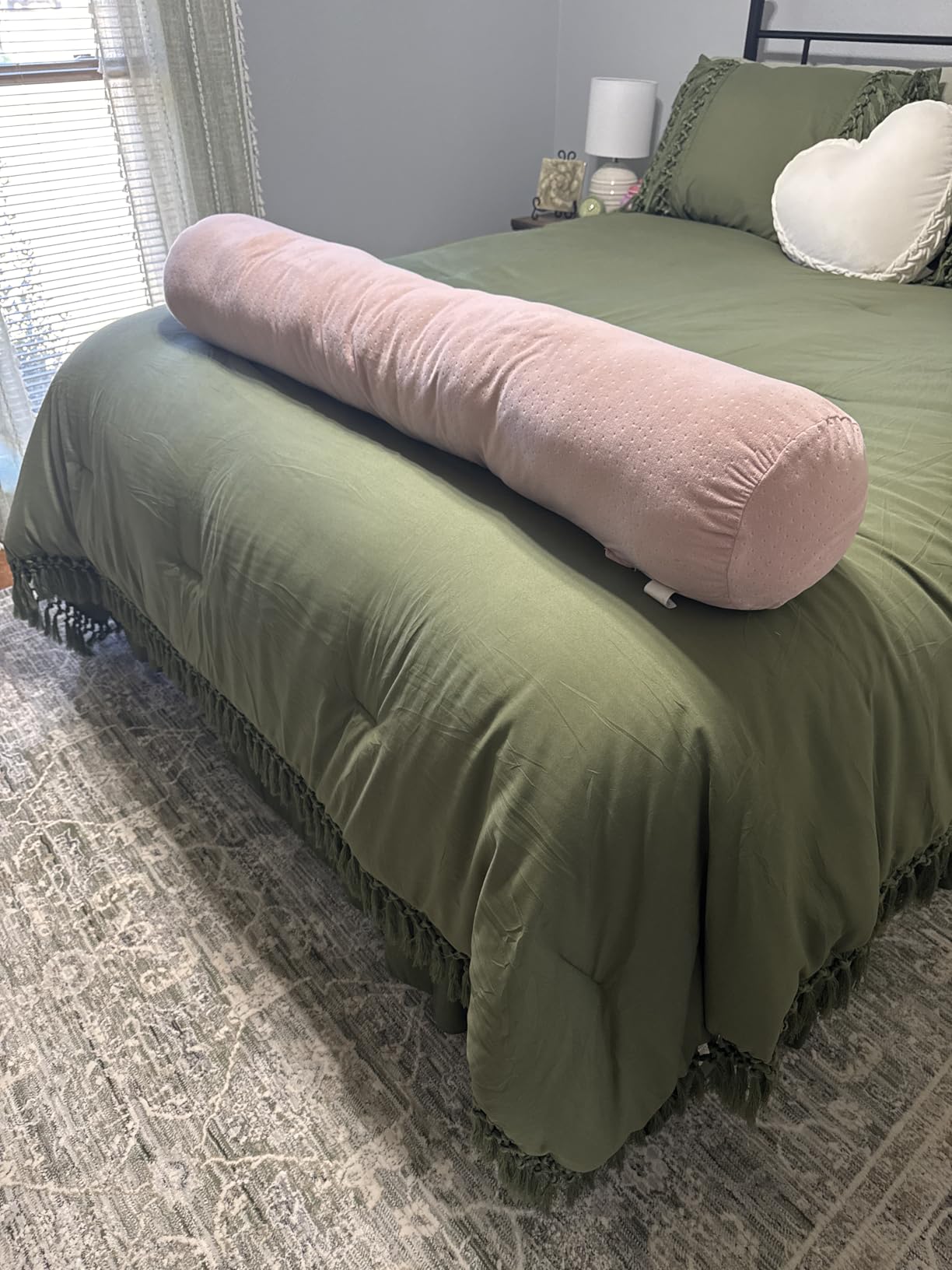 1 MIDDLE ONE Body Pillow for Adults, Bolster Pillow with Removable Velvet Cover, Long Round Cervical Roll Pillow, 47 x 7.87 Inches, Grey customer photo 2