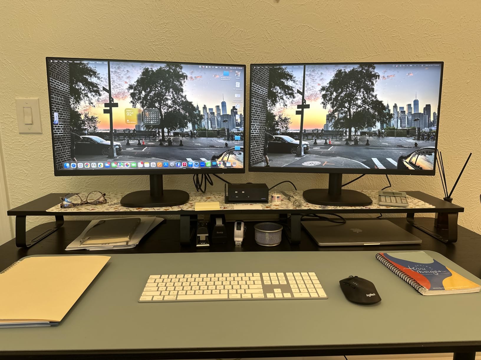 VIVO 55 inch Extra Long Monitor Stand, Wood & Steel Desktop Riser, Multi Screen, TV, Keyboard, Laptop, Ergonomic Desk and Tabletop Organizer, Black, STAND-V000D5 customer photo 1