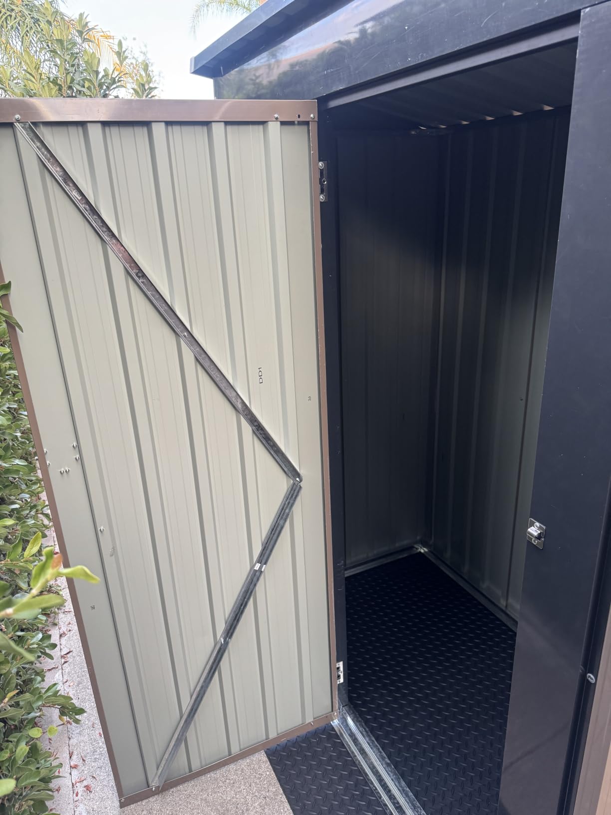 Patiowell 5x3 FT Outdoor Storage Shed, Brown | Tool Shed, Sloping Roof, Lockable Door, Metal Shed for Backyard Garden Patio Lawn customer photo 2
