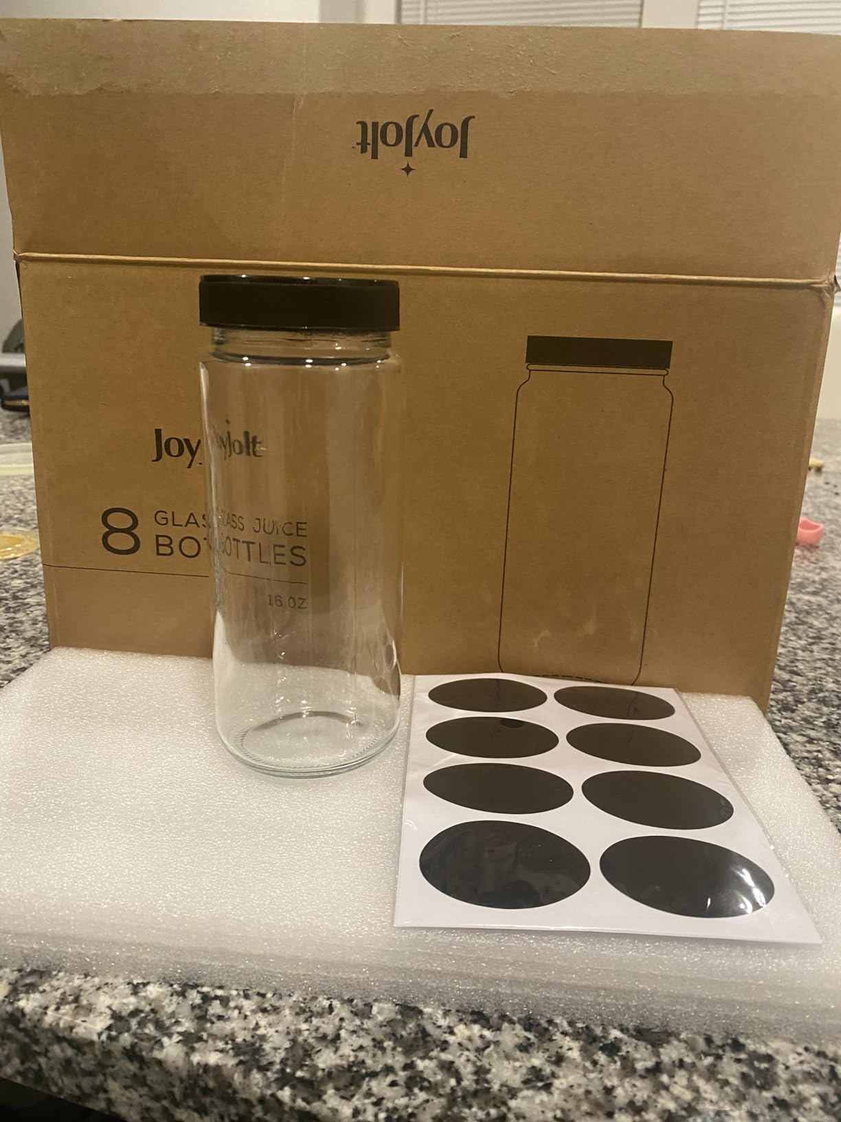 JoyJolt 16 oz Reusable Glass Bottles with Caps. Set of 8 Juicing Bottles With Lids and Juice Jars Labels. Glasses for Cold Brew, Smoothie customer photo 2