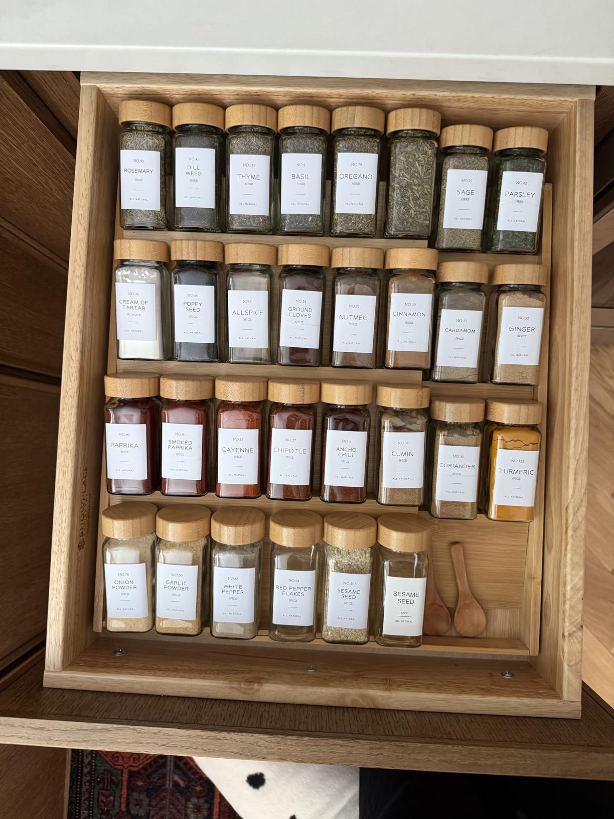 SpaceAid Bamboo Spice Drawer Organizer, (Need 3