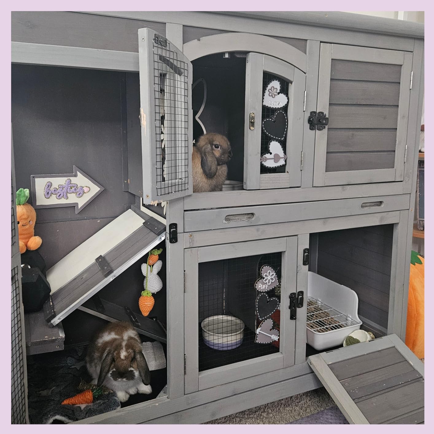 Aivituvin Rabbit Hutch Bunny Cage with Double House and Run Indoor Outdoor Guinea Pig House with Deeper No Leak Trays and Wheels customer photo 2