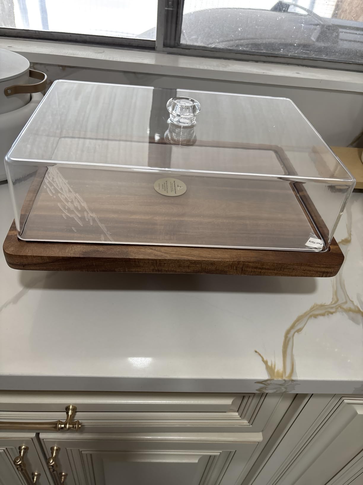 HOMESPHERE Acacia Wood Cake Stand with Lid, 2-in-1 Charcuterie Board, 17x13 | Rectangular Pastry Display Case & Charcuterie Board with Acrylic Dome Cover customer photo 1