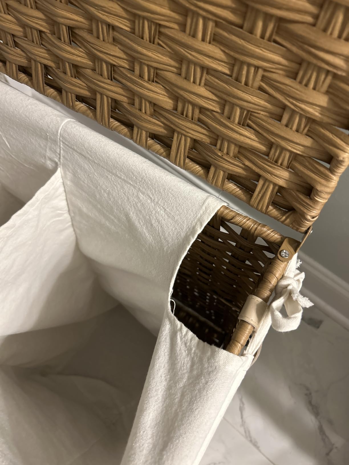 SONGMICS Rolling Laundry Hamper with Lid, 160 L 3-Section Synthetic Rattan | Laundry Basket with Wheels, Removable Liner, 29.9 x 13 x 26 Inches, Natural, ELIOTT Collection ULCB365N01 customer photo 1
