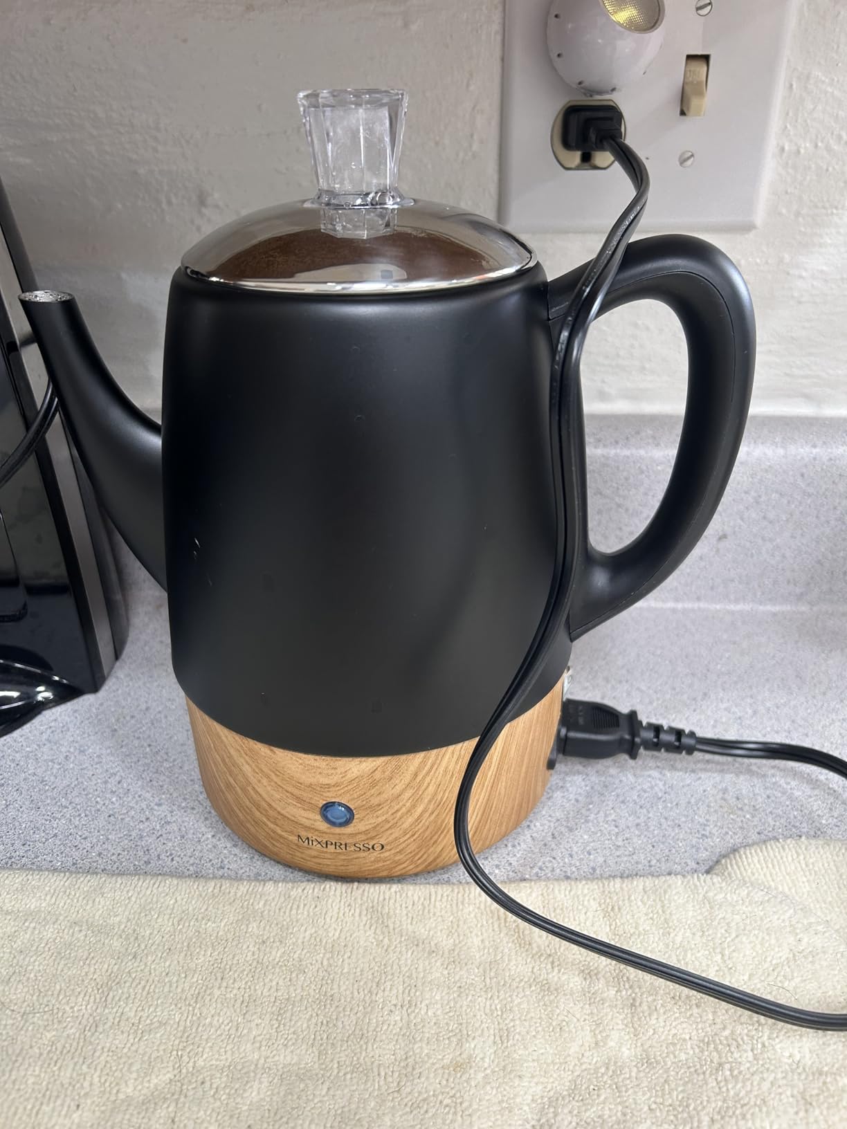 Mixpresso 4 Cup Black Small Electric Percolator Coffee Pot, Stainless Steel | Keep warm function, removable basket, classic percolator design, ideal for home, camping or office customer photo 1