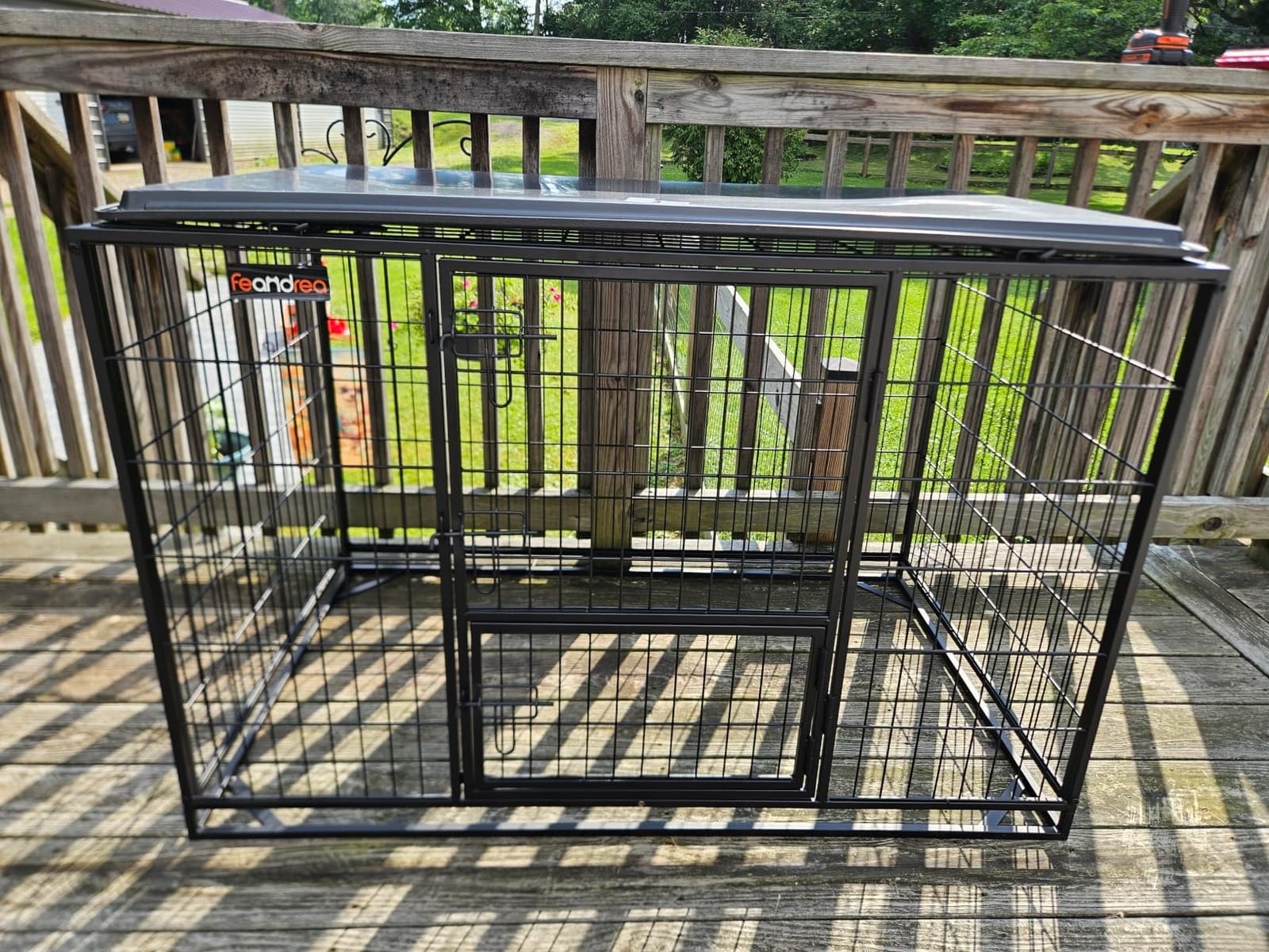 Feandrea 48 Inch Heavy Duty Dog Crate, Metal Escape Proof Dog Kennel with Double Doors and Convenient Feeding Door, Removable Tray, Easy to Clean, XXL Dog Crate for Large and Medium Dogs, Black customer photo 2