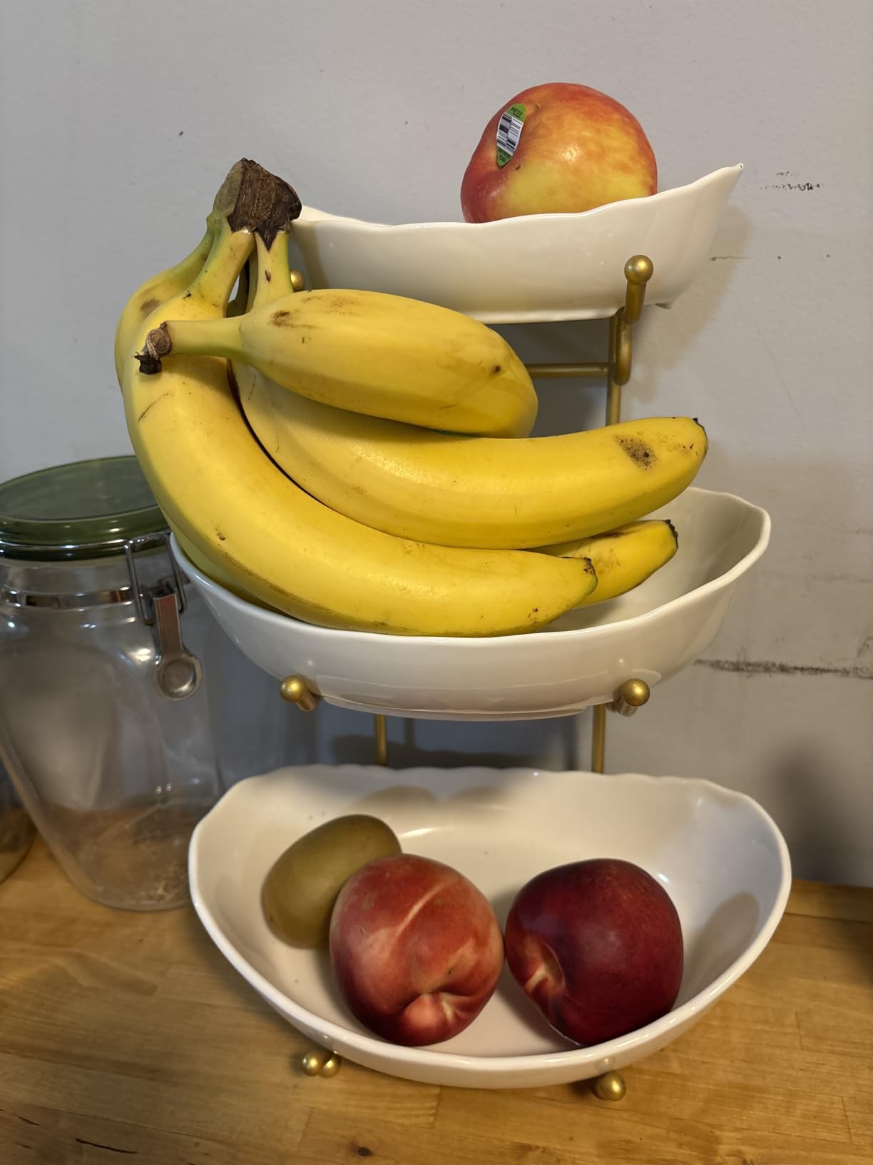 3 Tier Fruit Basket, Ceramic Fruit Bowl for Kitchen Counter | Fruit Holder for Kitchen, with Metal Stand, No Installation Required, Save Space, Easy to Clean, Modern, Gold, Small customer photo 1