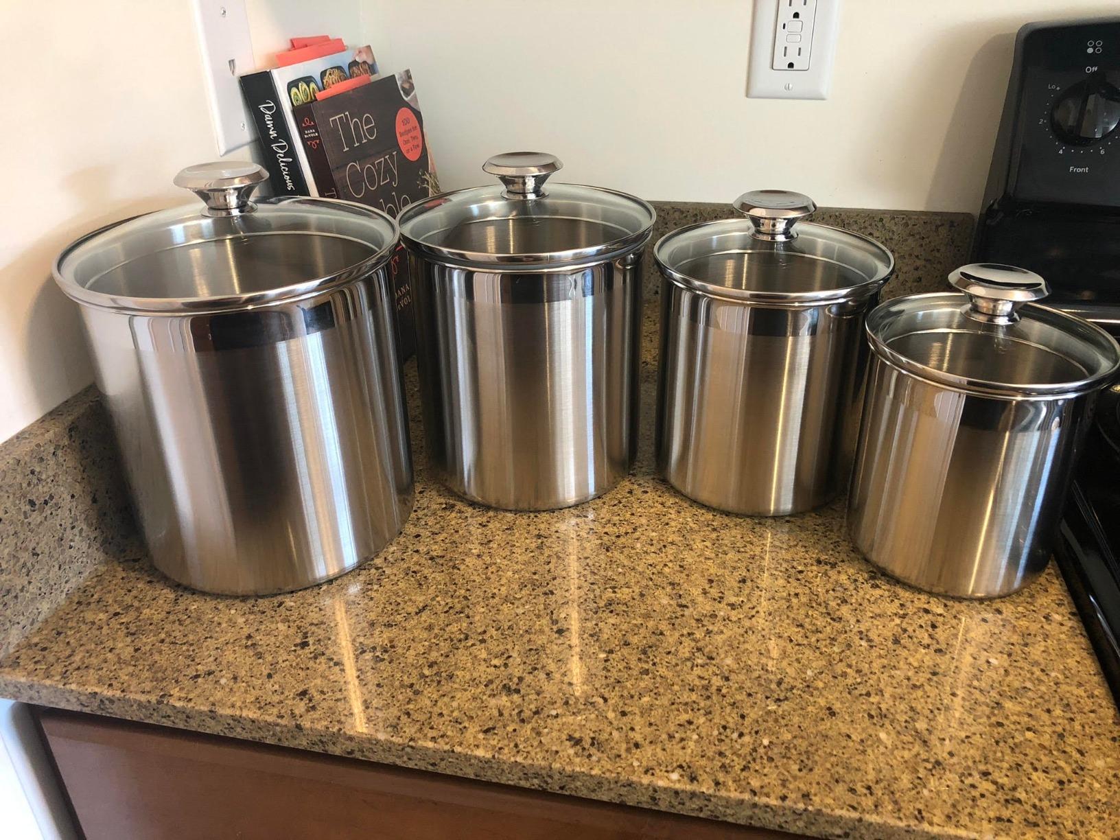 Cooks Standard Airtight Kitchen Canister Set for Coffee, Flour & Sugar Storage - Stainless Steel Food Storage Containers with Glass Lid - Pantry Organization Jars, 4 Pack customer photo 1