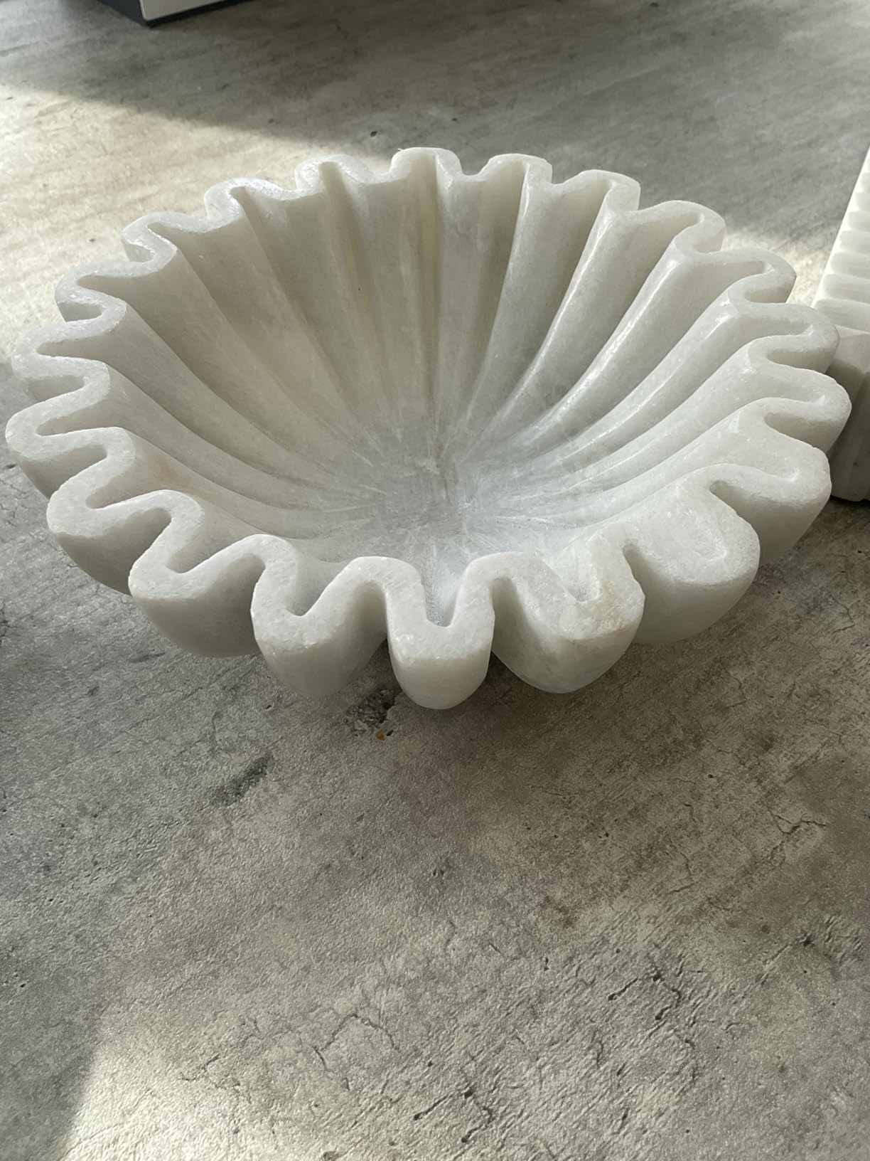SWADESHI BLESSINGS Handcrafted Large Marble Ruffle Bowl for Home Decor, 12