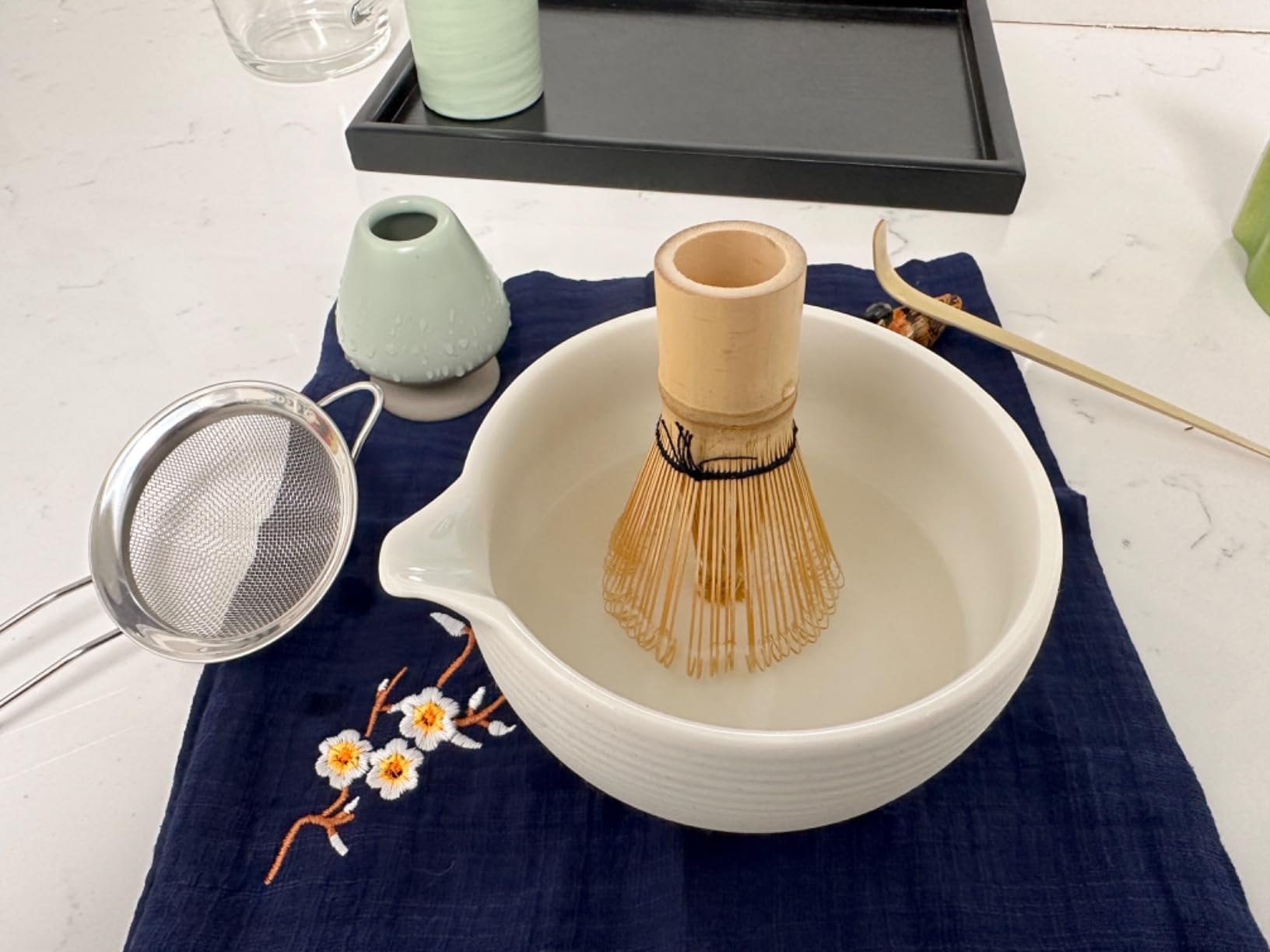 Artcome Japanese Matcha Tea Set, Matcha Bowl with Pouring Spout, Tea Tray, Bamboo Whisk, Ceramic Whisk Holder, Handmade Matcha Ceremony Kit (10Pcs) customer photo 2