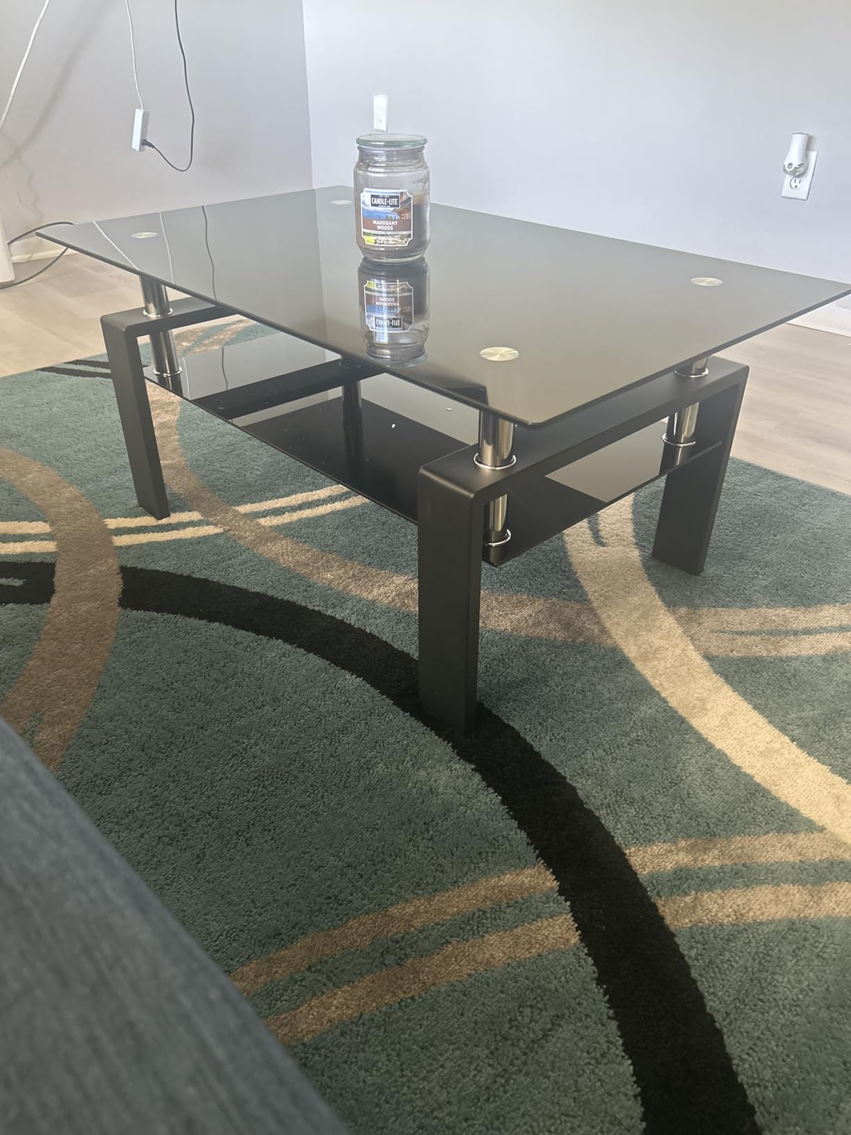 IANIYA Modern Living Room Coffee Table, Glass Center Table, Black | Tempered Glass & Metal Tube, 2 Layers of Storage Space Tea Table for Waiting Room Small Space customer photo 1