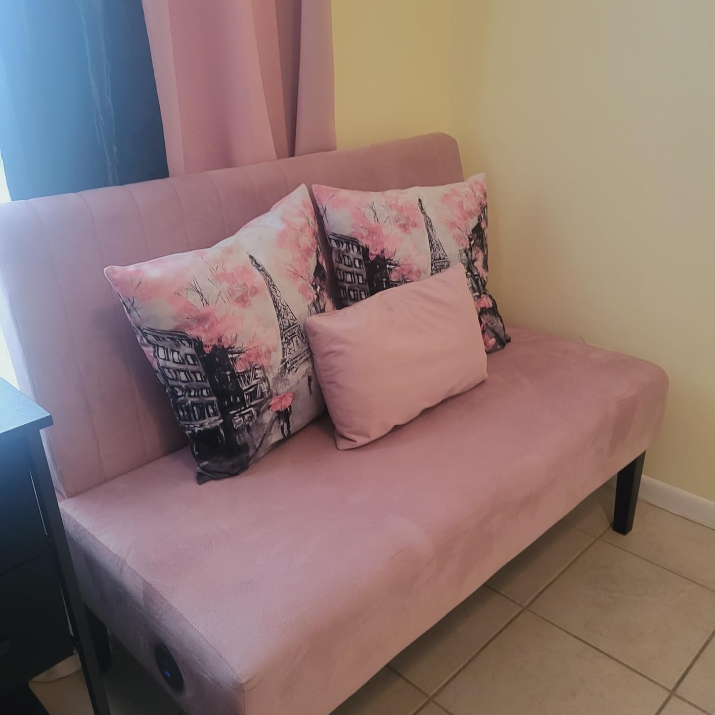Grey Velvet Armless Loveseat with USB, Small Cozy Couch for Living Room | Mini Sofa and Love Seat, Comfy Velvet Couch with Armless Design and USB Port, Bedroom Apartment Office Dorm, Grey customer photo 2