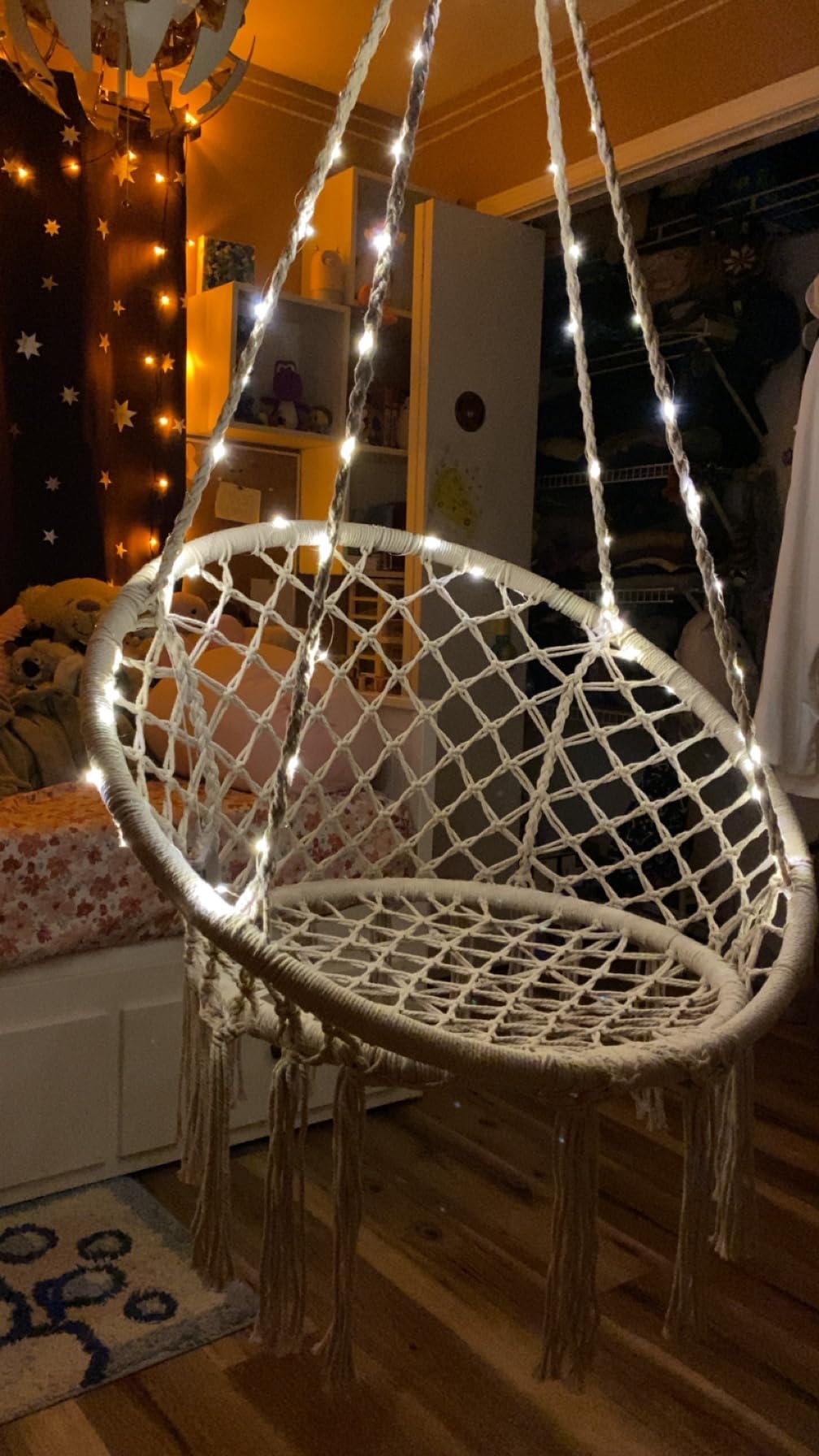 Sonyabecca LED Macrame Hammock Hanging Swinging Chair, Indoor/Outdoor Hanging Chair with 472