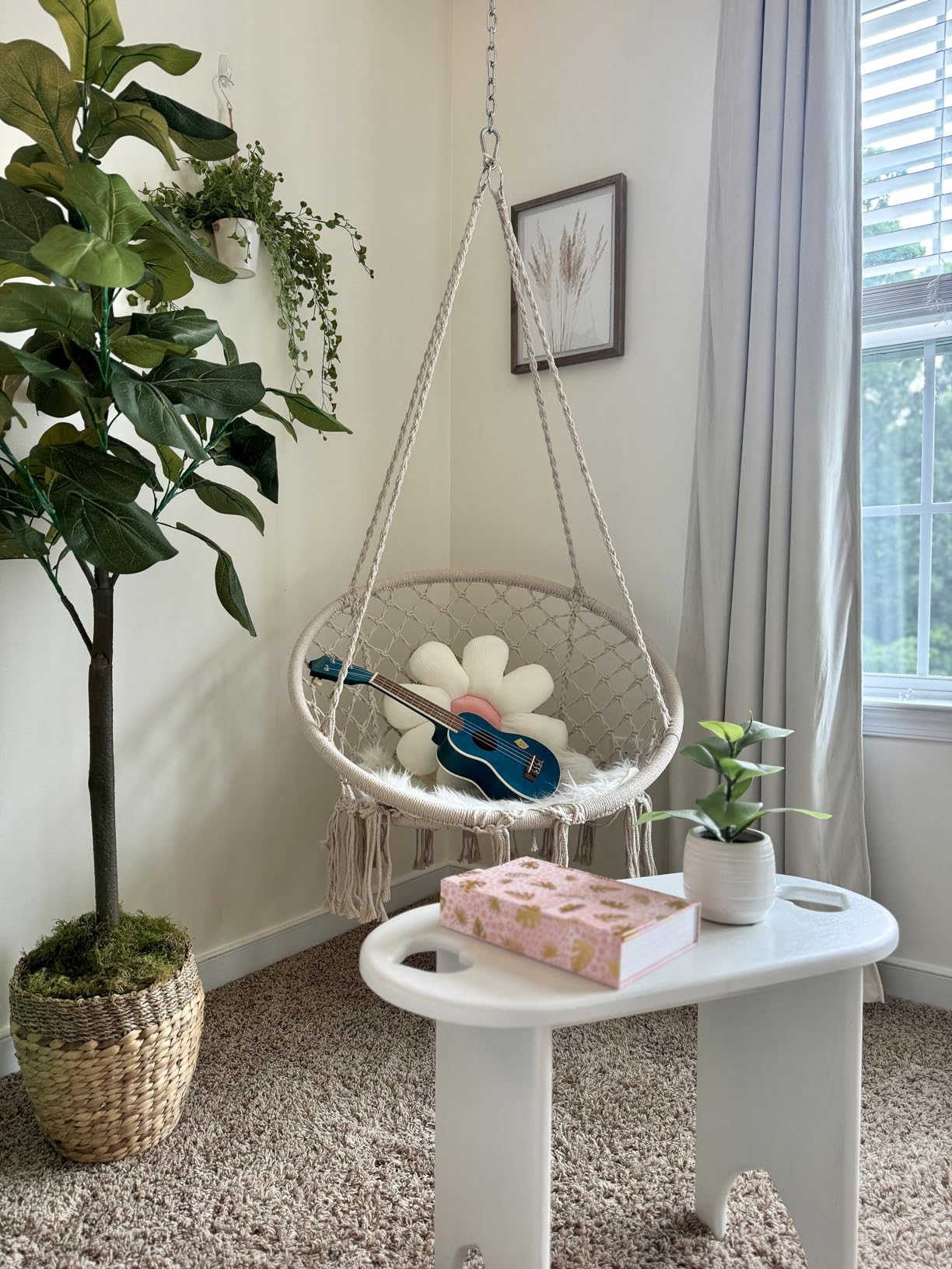 Sonyabecca LED Macrame Hammock Hanging Swinging Chair, Indoor/Outdoor Hanging Chair with 472