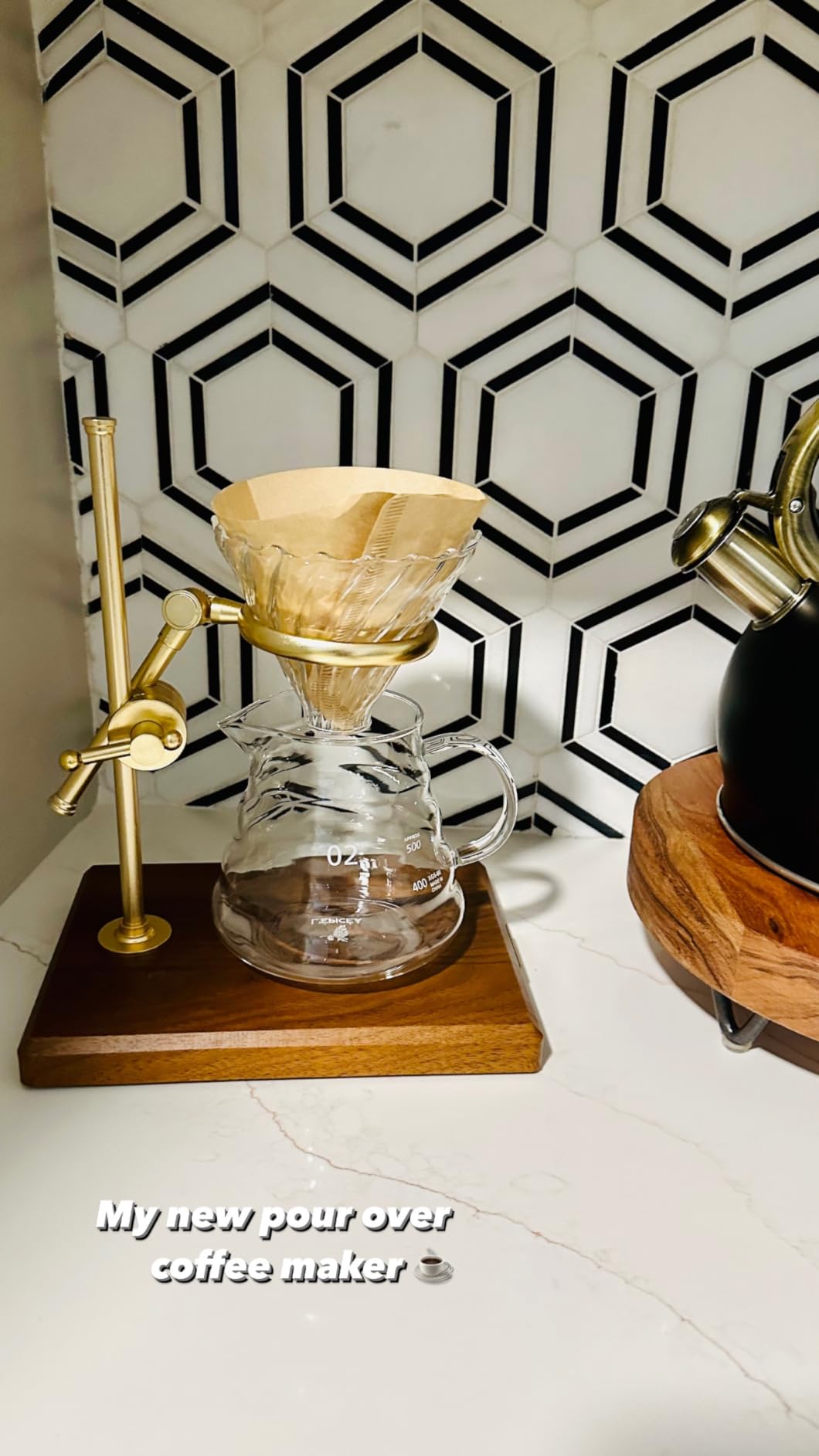 Pour Over Coffee Maker Set, Pour Over Coffee Maker with Stand, Adjustable Stainless Steel Stand, Wooden Base, Paper Filters, Cone Glass Coffee Carafe, Pour Over Coffee Dripper customer photo 1