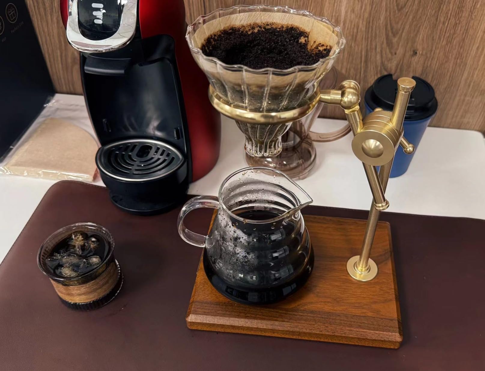 Pour Over Coffee Maker Set, Pour Over Coffee Maker with Stand, Adjustable Stainless Steel Stand, Wooden Base, Paper Filters, Cone Glass Coffee Carafe, Pour Over Coffee Dripper customer photo 2