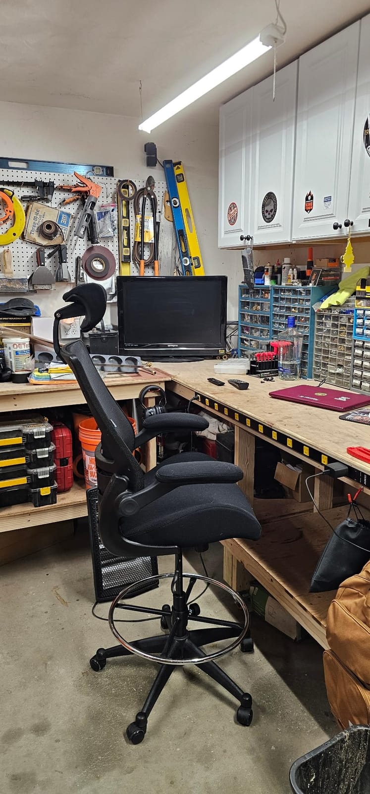 BOLISS Drafting Tall Office Chair 400lbs High Back Wide Standing Desk Chair Comfortable with Flip up Armrests Lumbar Support Adjustable Big Footrest Ring(Black) customer photo 1