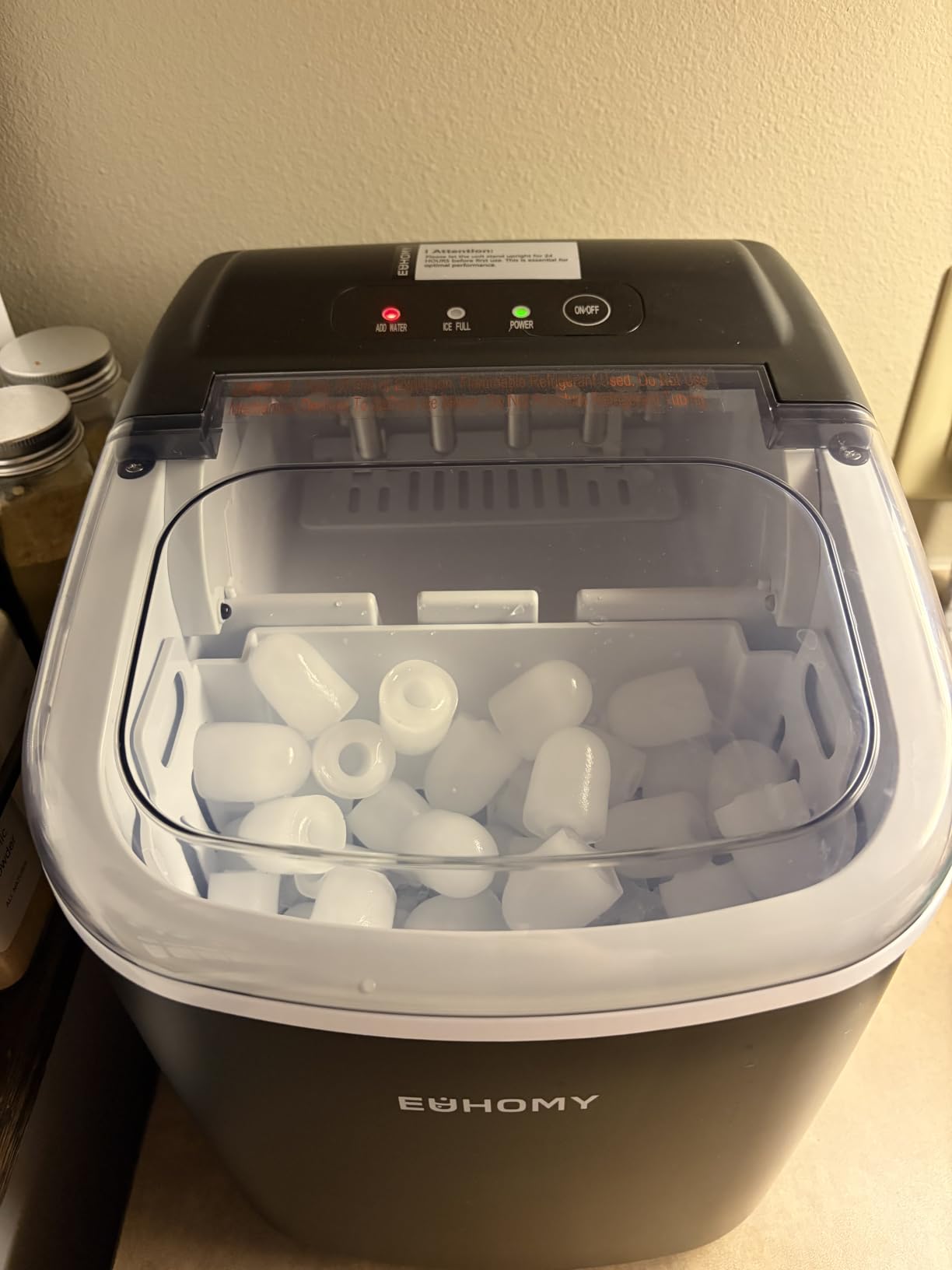 EUHOMY Countertop Ice Maker Machine with Handle, 26lbs in 24Hrs, 9 Ice Cubes Ready in 6 Mins, Auto-Cleaning Portable Ice Maker with Basket and Scoop, for Home/Kitchen/Camping/RV. (Black) customer photo 1