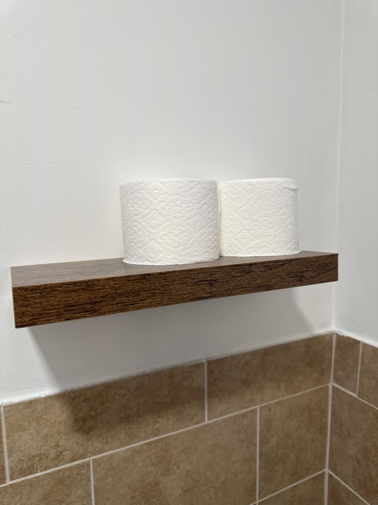 QEEIG Bathroom Shelves Over Toilet - Wall Mounted Floating Shelves Toilet Paper Storage Small Farmhouse Decor Shelf 16 inch Set of 3, Rustic Brown (019-BN3) customer photo 1