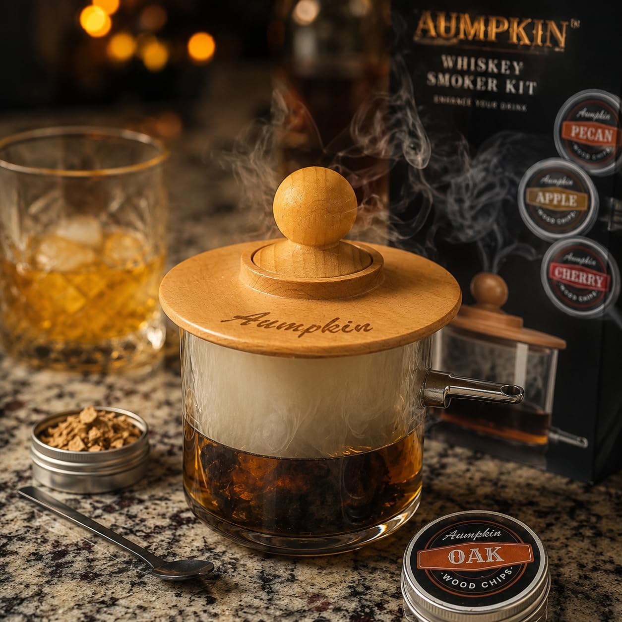 Cocktail Smoker Kit with Torch – 6 Flavors Wood Chips – Bourbon, Whiskey Smoker Infuser Kit, Old Fashioned Drink Smoker Kit, Birthday Bourbon Whiskey Gifts for Men, Dad, Husband (Without Butane) customer photo 2