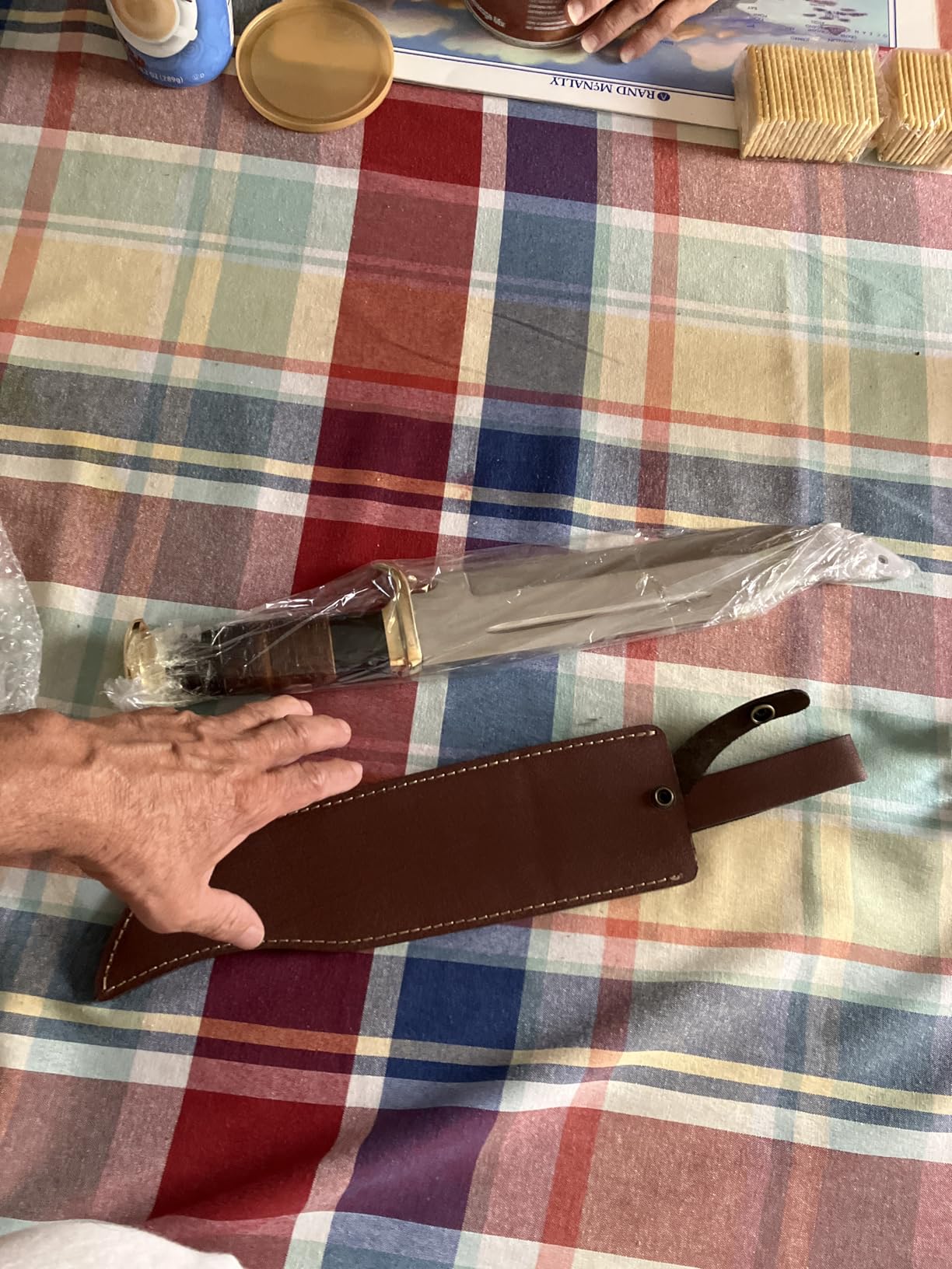 D2 17 Inches Large Crocodile Dundee Bowie Knife with Leather Sheath Big Survival Fixed Blade Knife with Leather and Horn Handle for Outdoor Camping customer photo 1